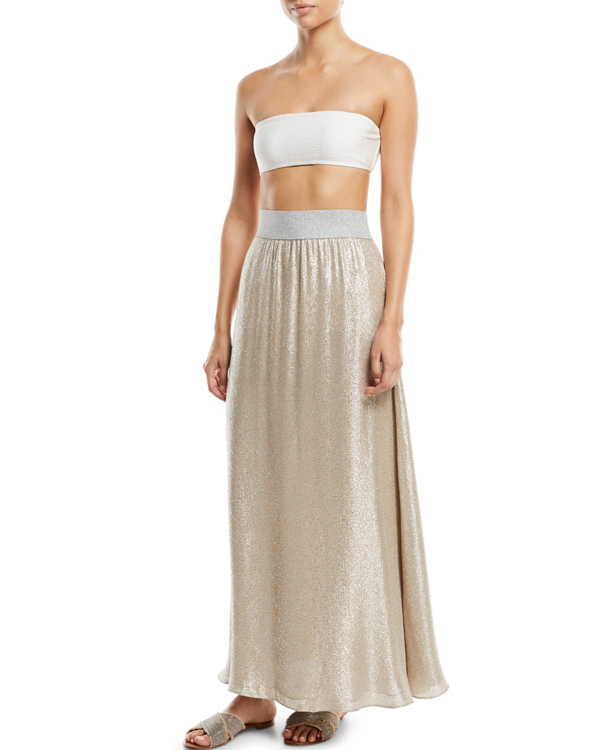 Marie France Van Damme Bright Metallic A-Line Maxi Skirt Coverup