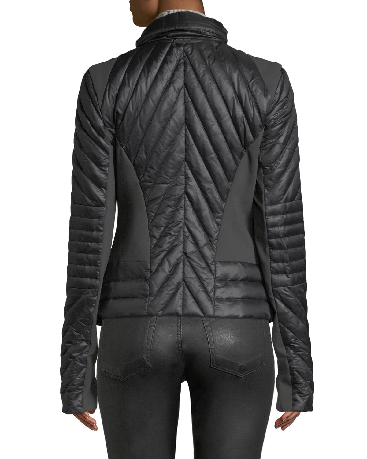 Motion Paneled Puffer Jacket Black Charcoal Heather