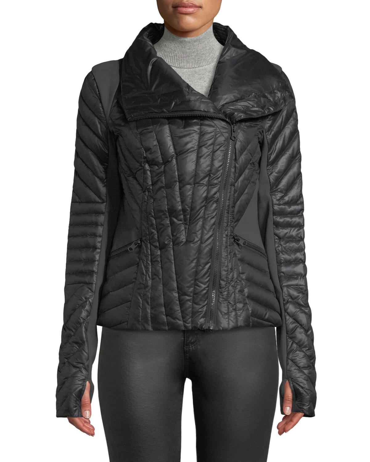 Motion Paneled Puffer Jacket Black Charcoal Heather