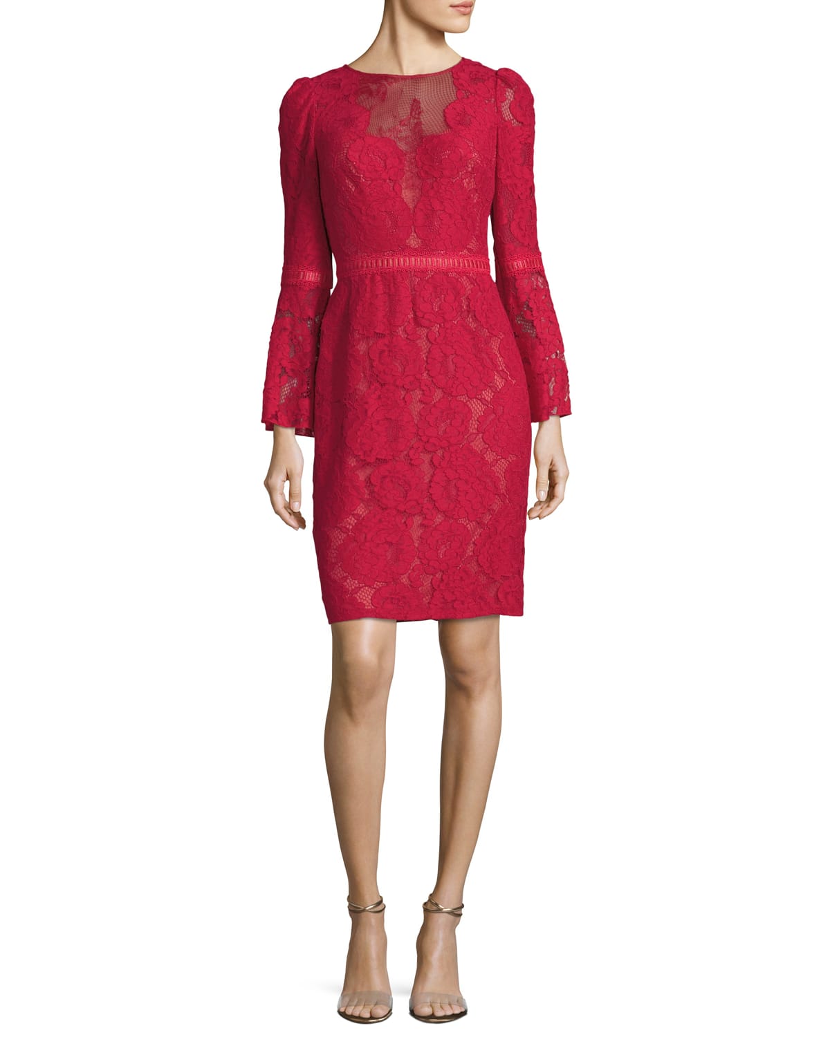 Tadashi Shoji High-Neck Bell-Sleeve Lace Cocktail Dress | Neiman Marcus
