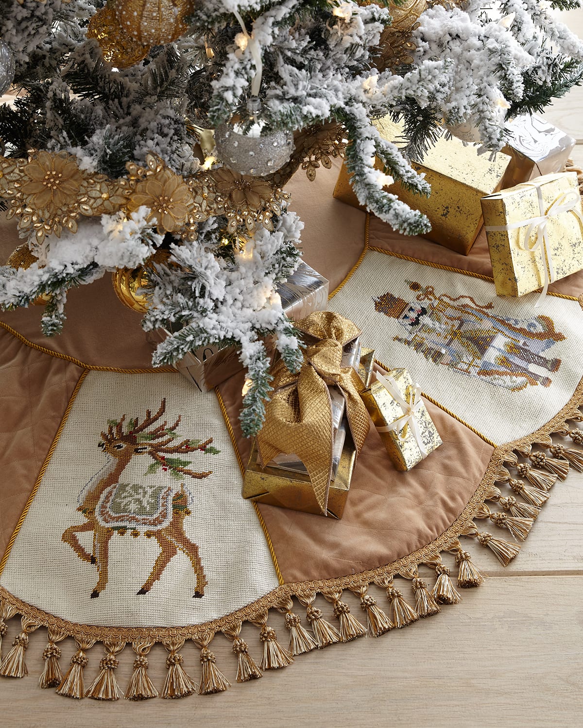 Gold Santa Series Christmas Tree Skirt with Tassels | Neiman Marcus