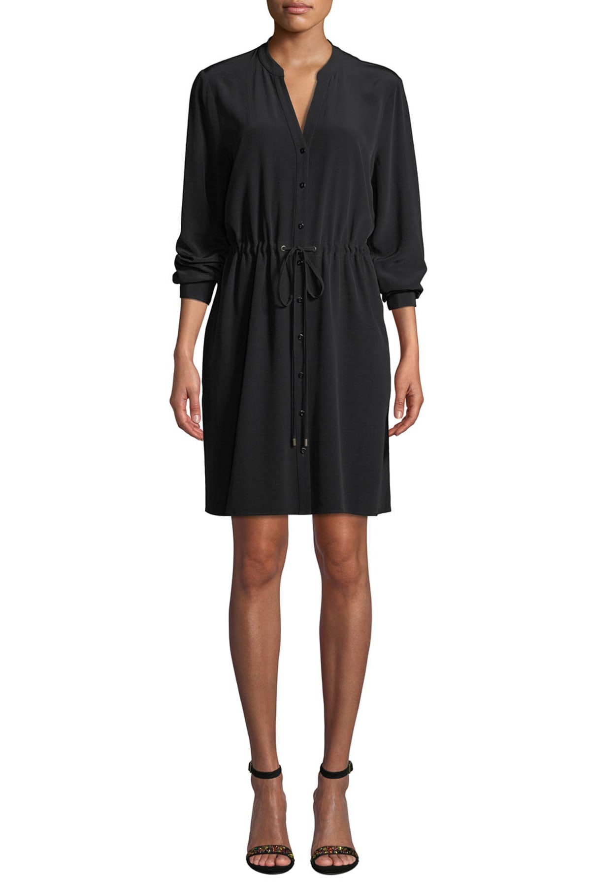 Eileen Fisher Long-Sleeve Crepe Drawstring-Waist Dress