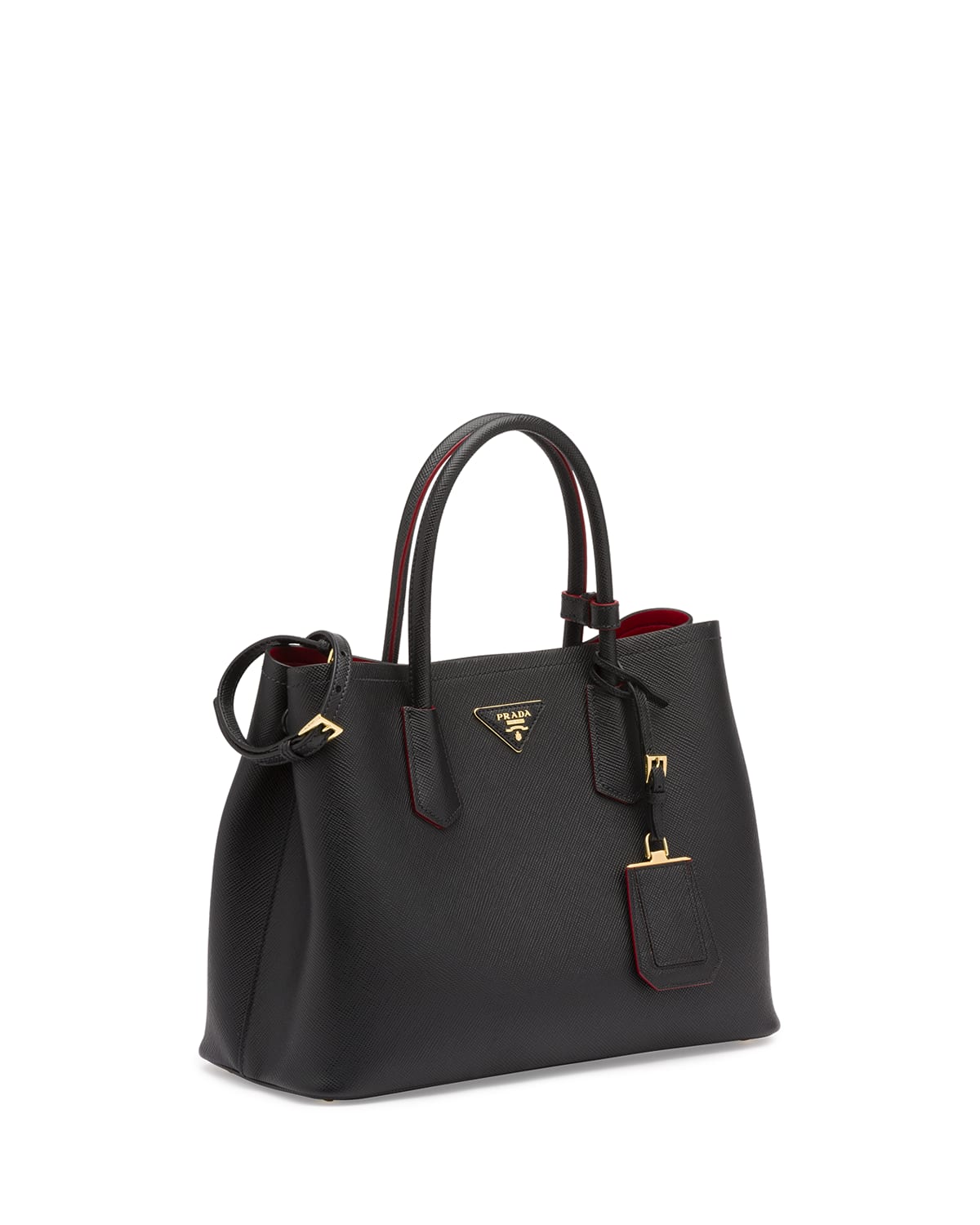 Prada - Double Bag Large Saffiano Cuir Nero/Fuoco