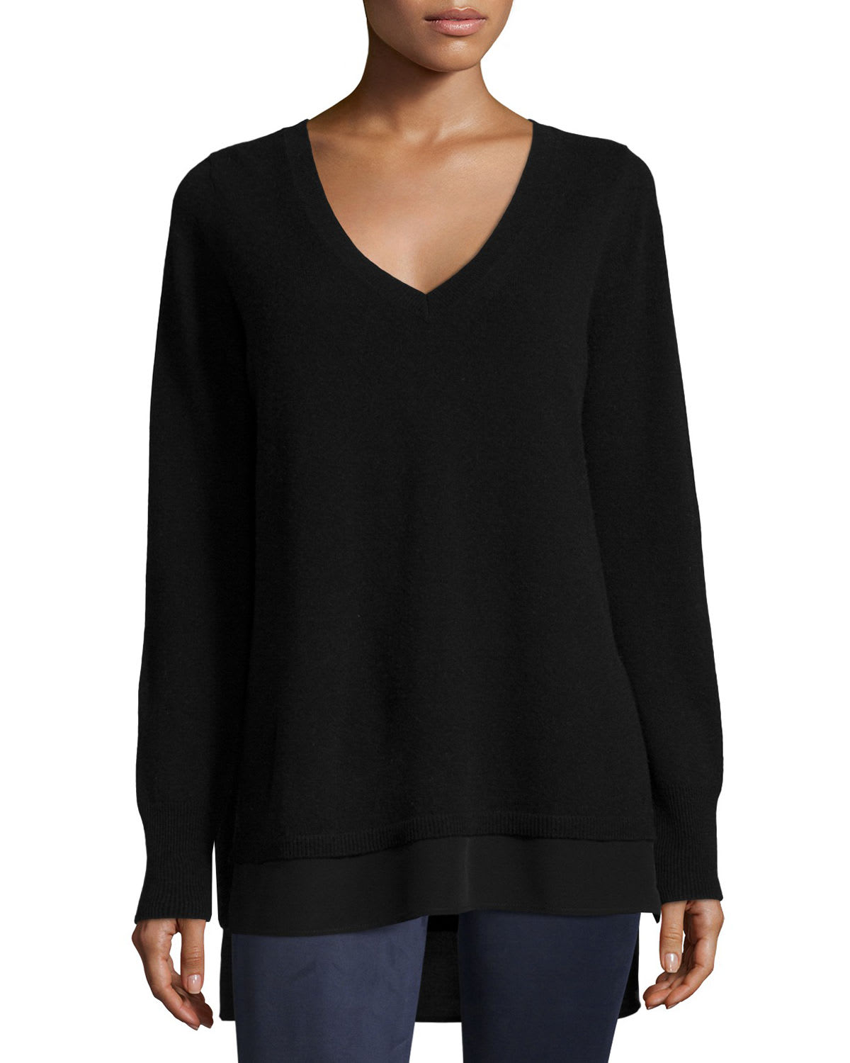 Vince Mixed-Media Layered V-Neck Sweater