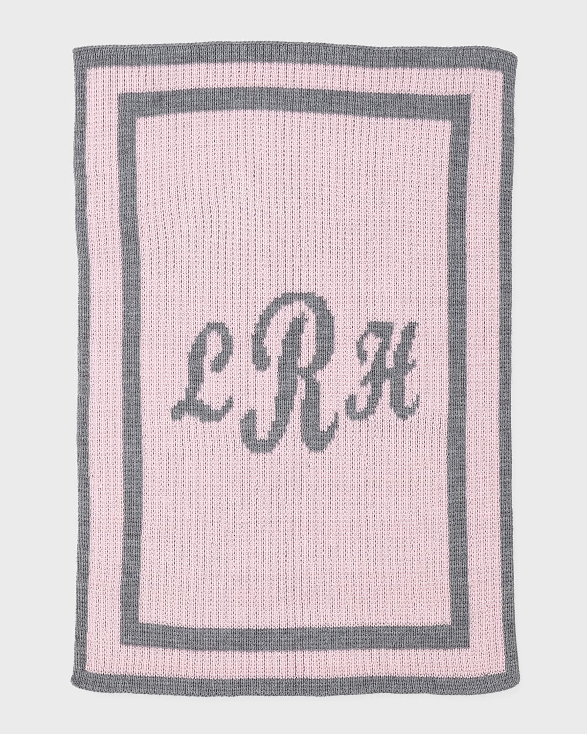 Butterscotch Blankees Monogrammed Knit StripedTrim Baby Blanket, Light