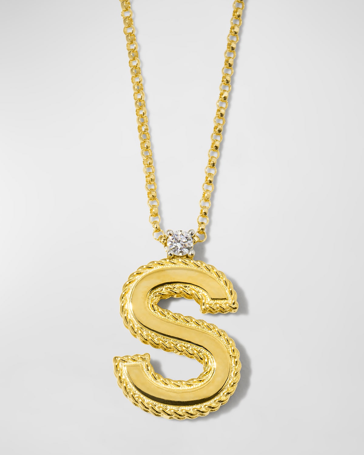 Initial Necklace, Letter S Diamond Pendant with 18k Yellow Gold Chain