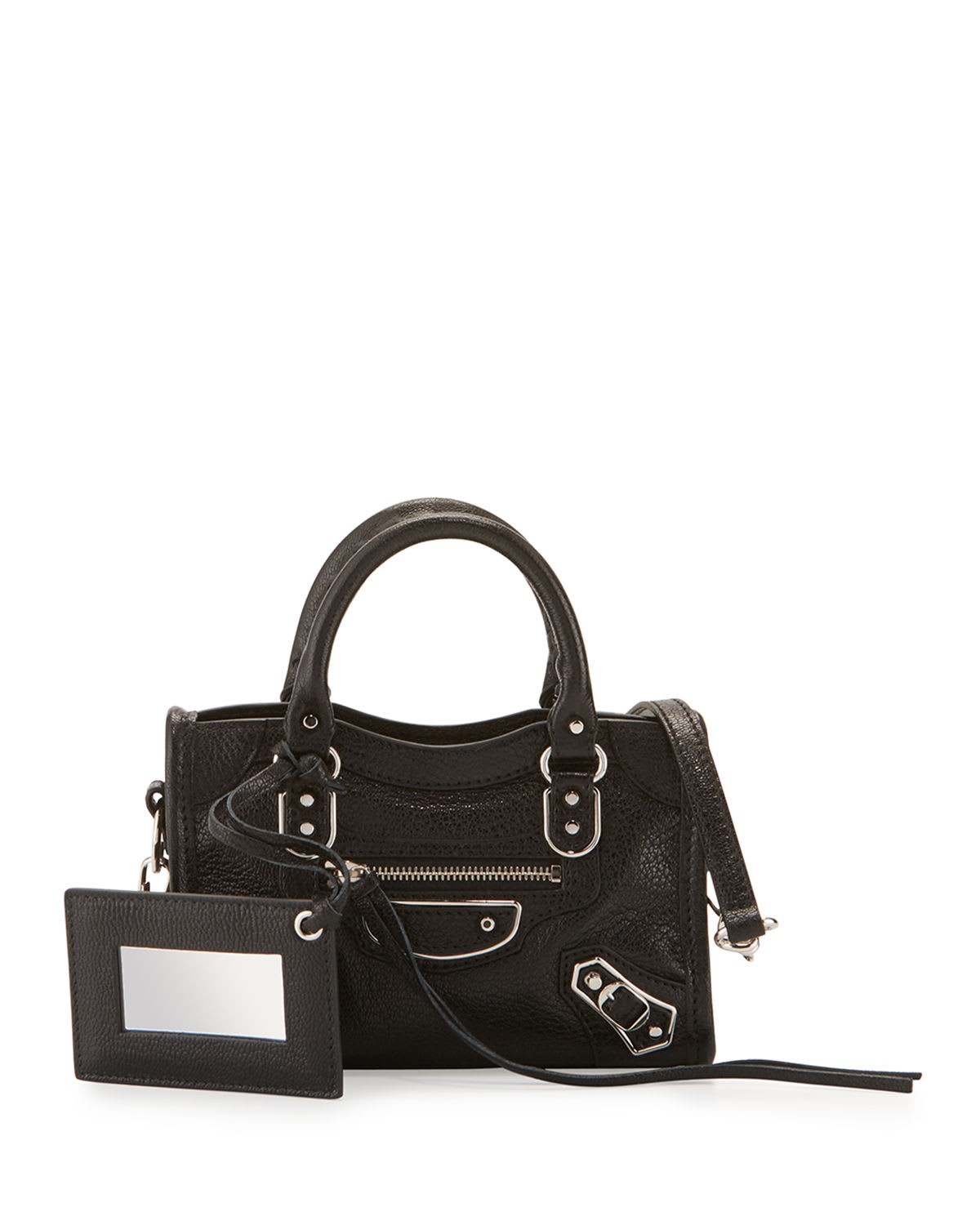 Balenciaga City Mini Metallic Bag In Black Goatskin