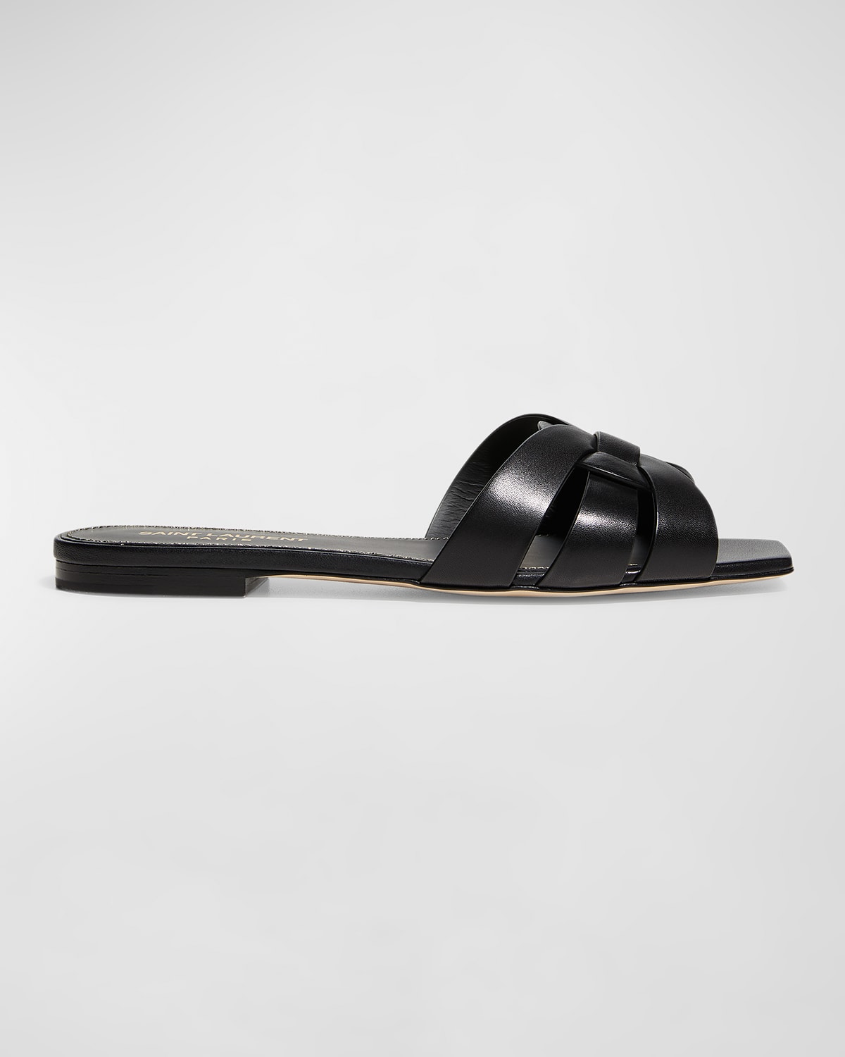 Saint Laurent Woven Leather Flat Slide Sandals Neiman Marcus