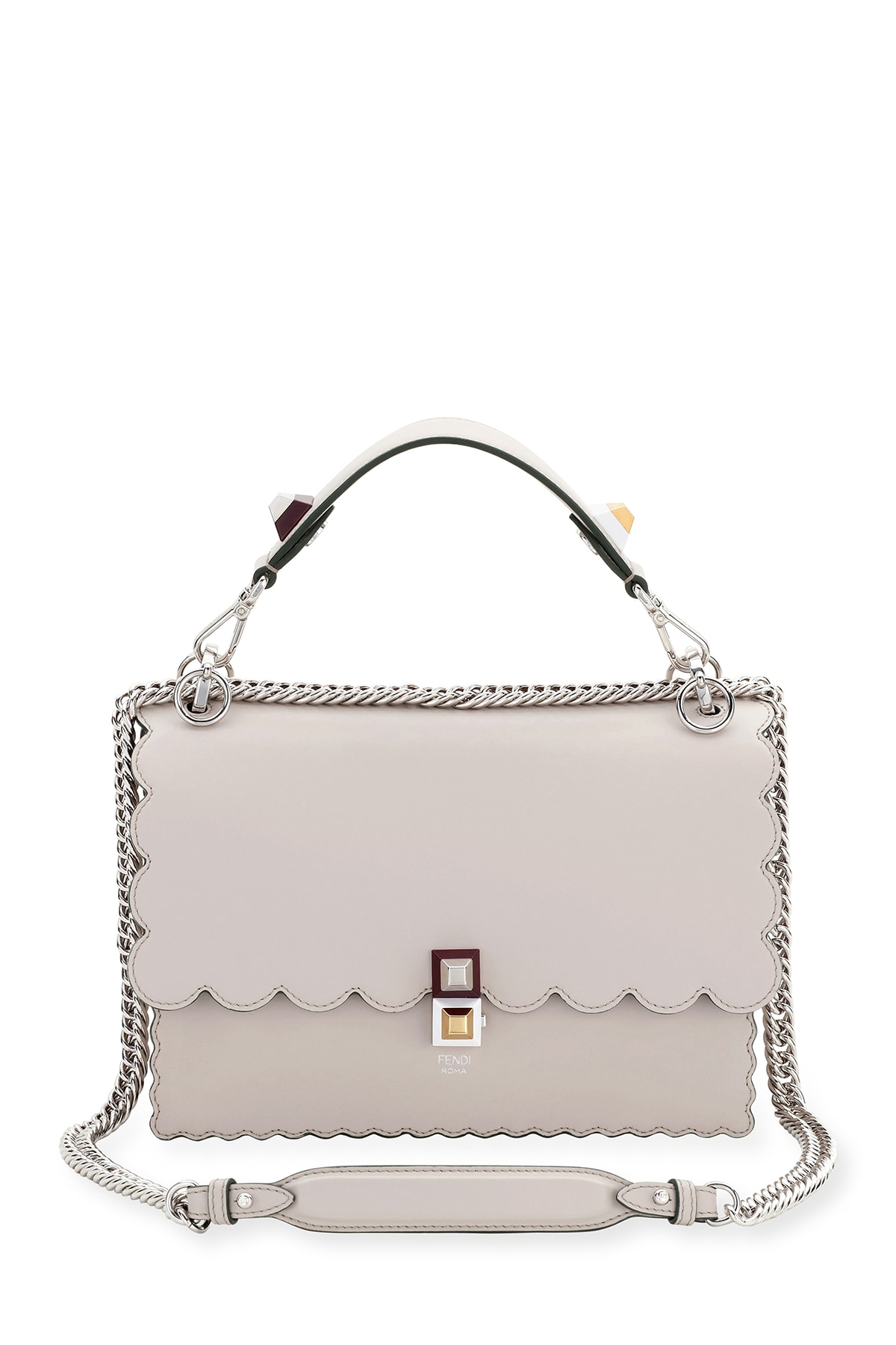 Fendi White Leather Small Scalloped Kan I Shoulder Bag Fendi