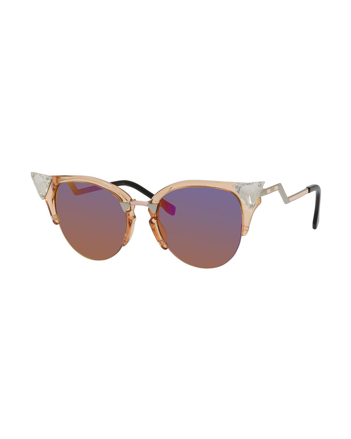 Fendi Iridia Structures Cat Eye Sunglasses ? FENDI IRIDIA 52MM FF0060/S MIRRORED CAT EYE BLUE LENS YELLOW  main image 4