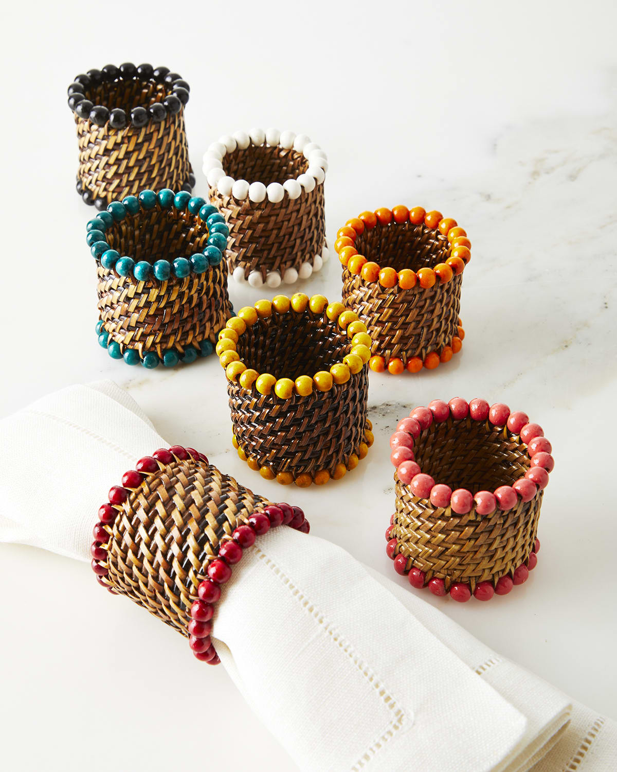 Beaded banig napkin rings in black main image 1