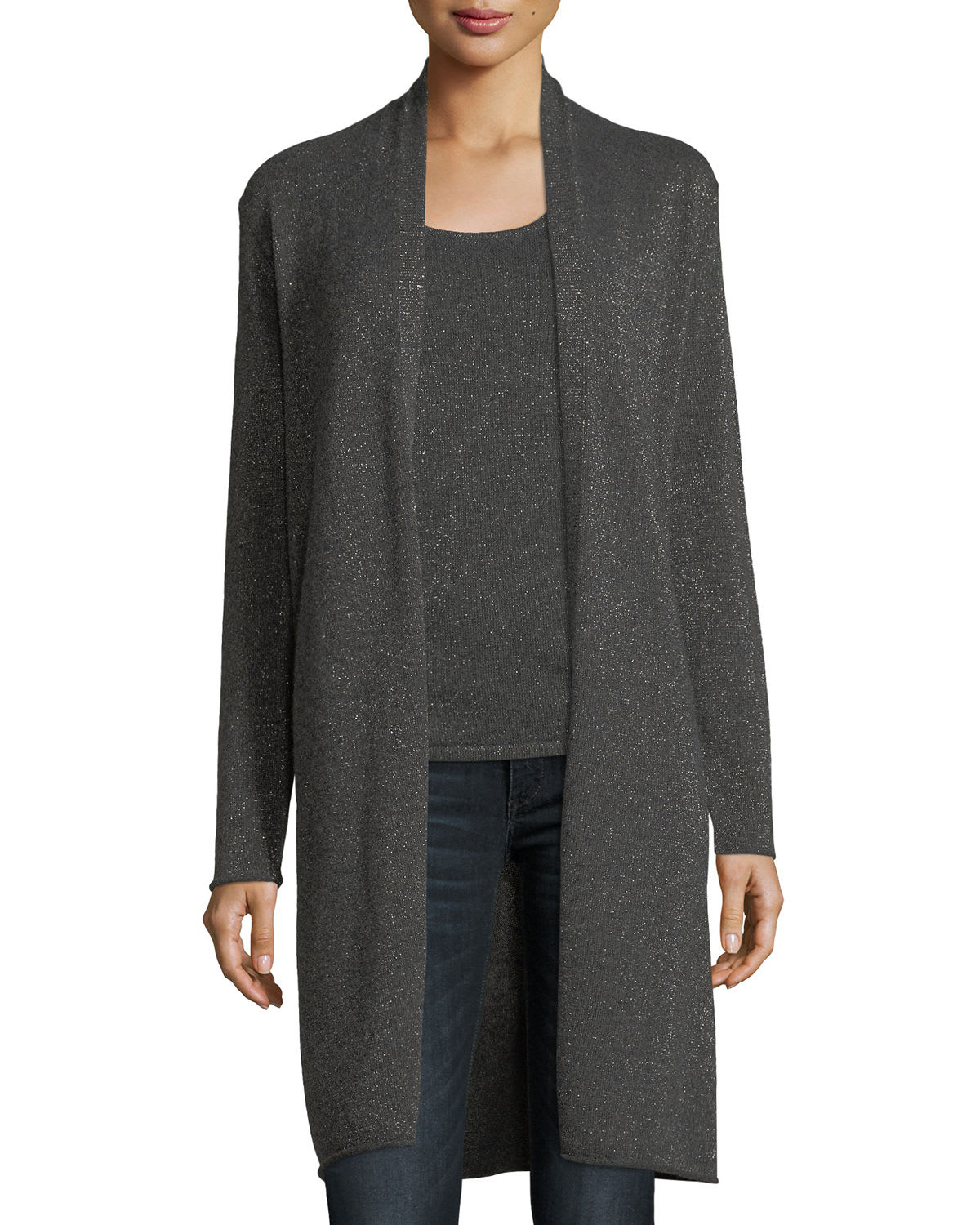 Metallic Cashmere Duster Cardigan