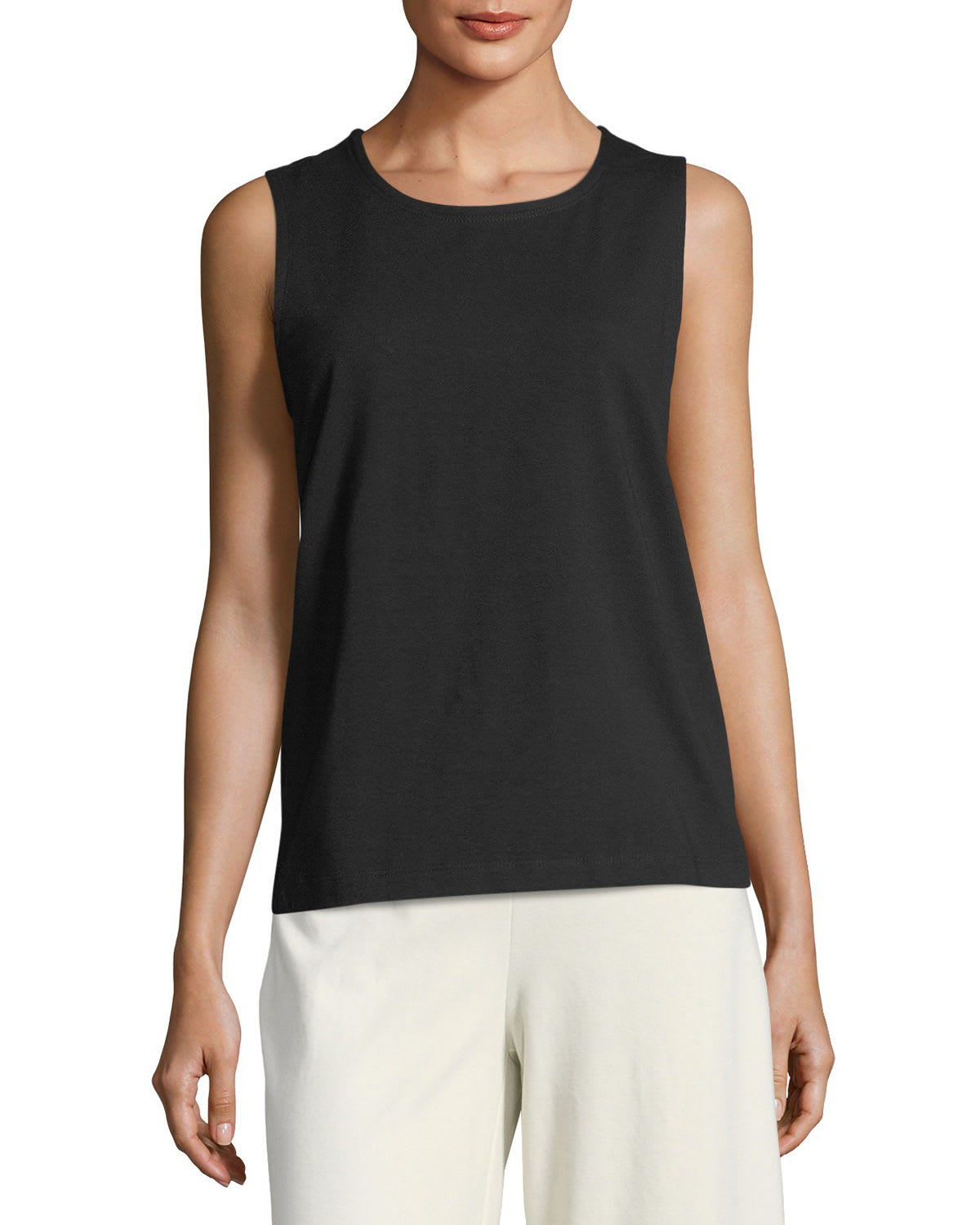 Eileen Fisher Organic Cotton Stretch Jersey Scoop Neck Slim Tank in White