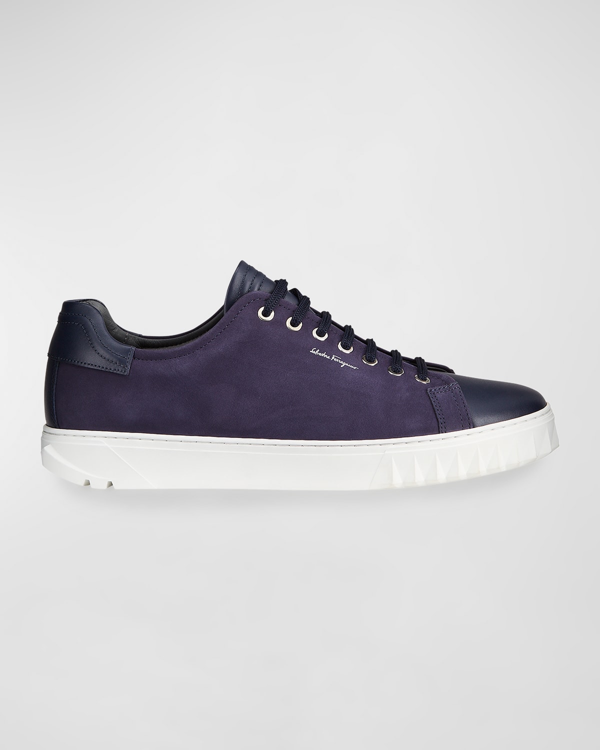 Santoni Men's Clean Iconic Leather LowTop Sneakers, Navy Neiman Marcus