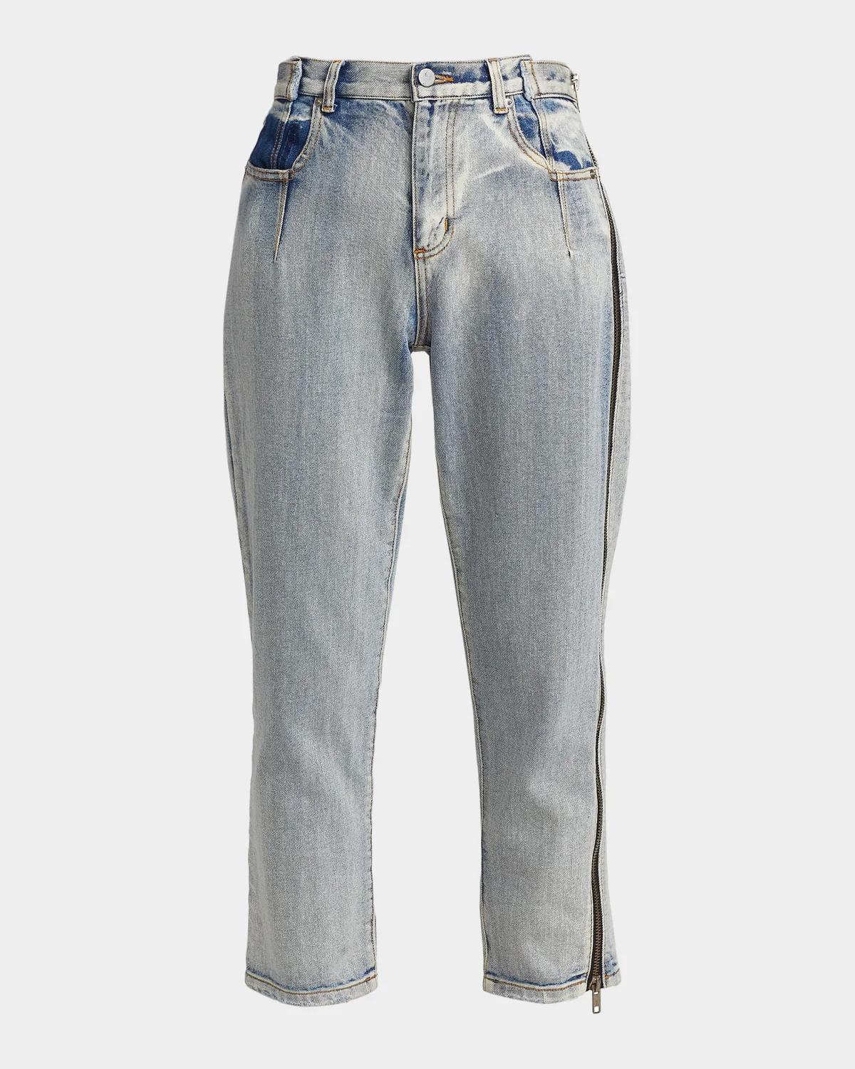 Straight-Leg Cropped Jeans with Side Zipper Detail