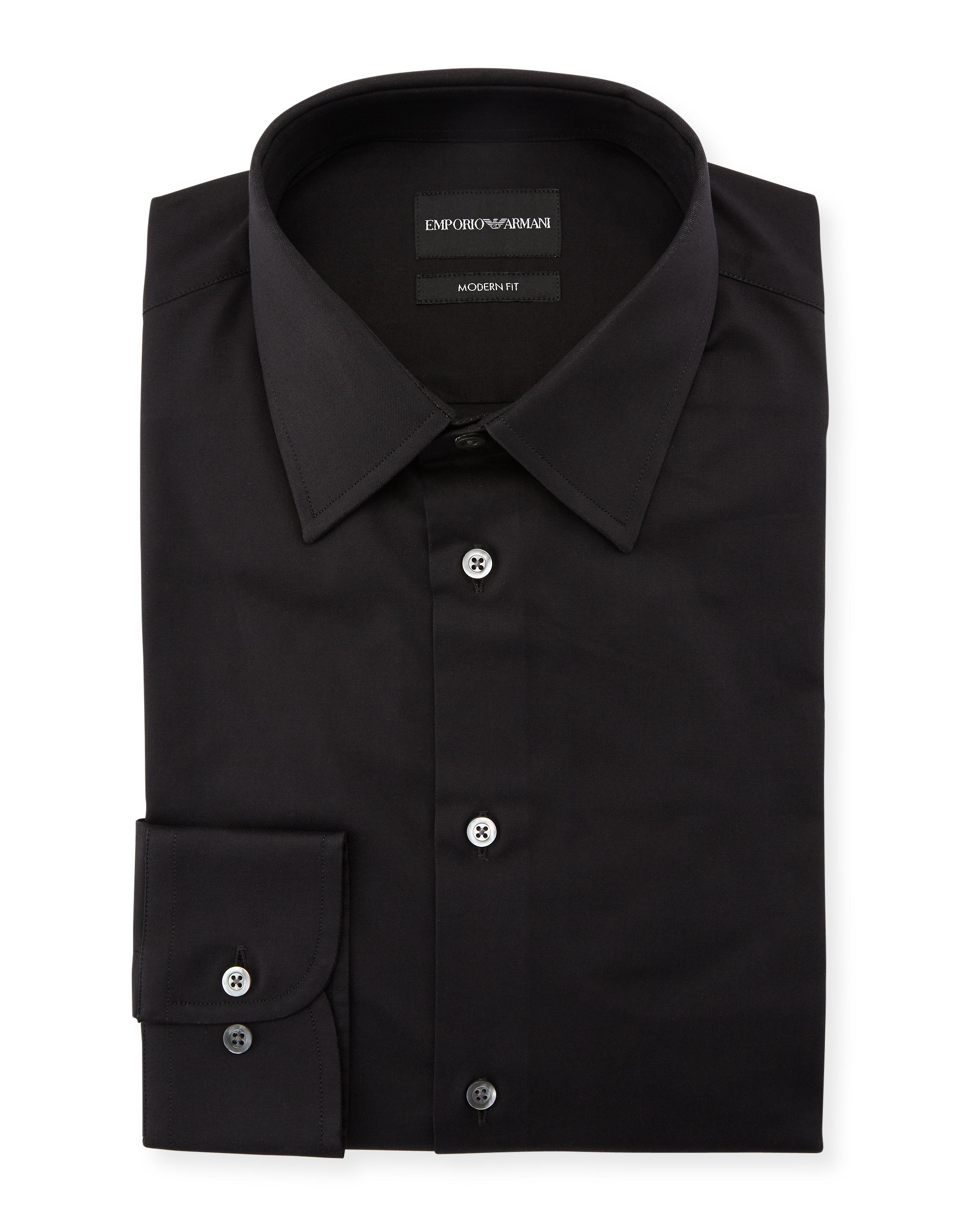 Emporio Armani Men's Modern-Fit Cotton-Stretch Dress Shirt, Black