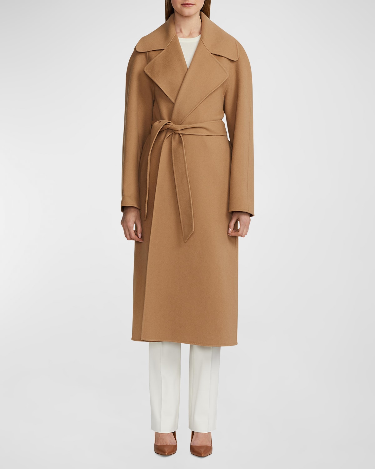 Akris punto DoubleBreasted Long Cashmere Coat w/ Belt Neiman Marcus