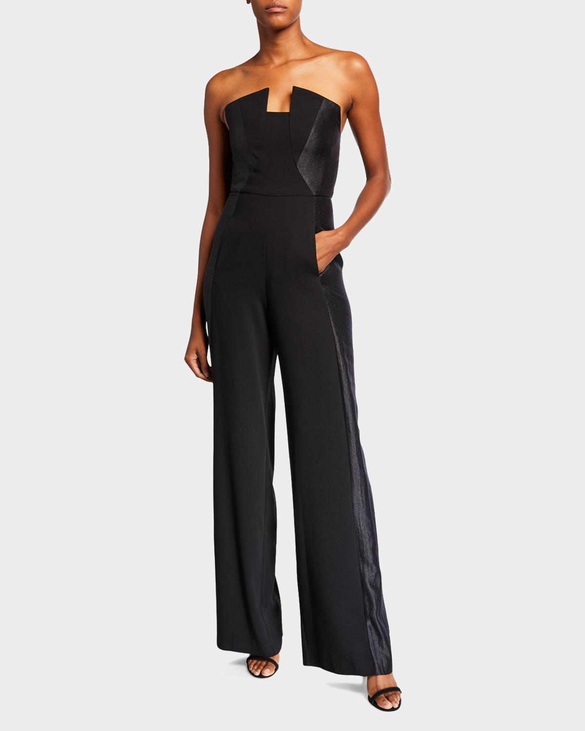 Black Halo Lena Strapless Tuxedo Jumpsuit | Neiman Marcus