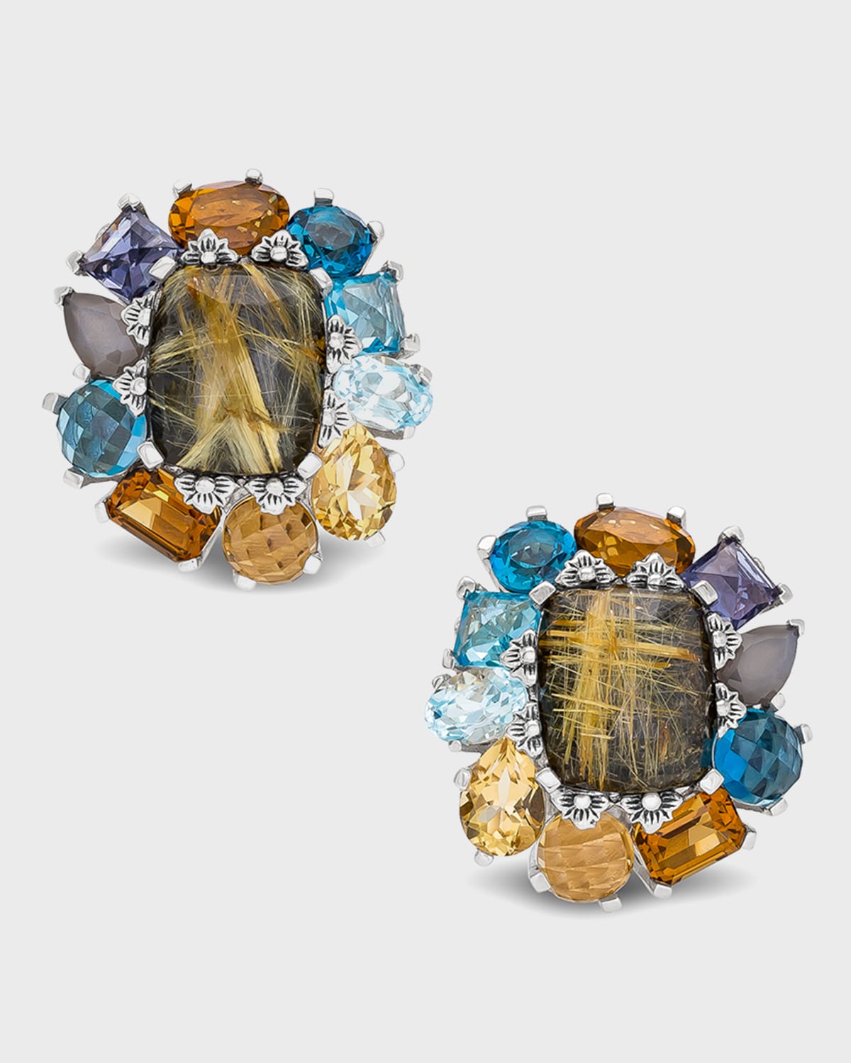 Stephen Dweck Pearl & Faceted MultiGemstone Cluster ClipOn Earrings