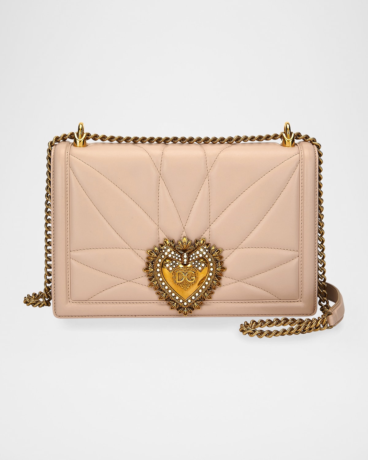 DOLCE&GABBANA DEVOTION leather Heart Ribbon 2way Clutch Shoulder Bag Black Gold Metal