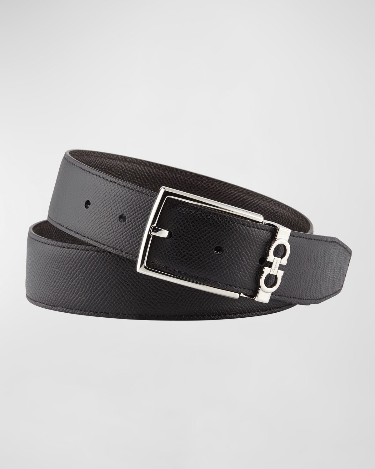 Ferragamo Men's Reversible Textured Leather Belt with Beveled Gancini ...