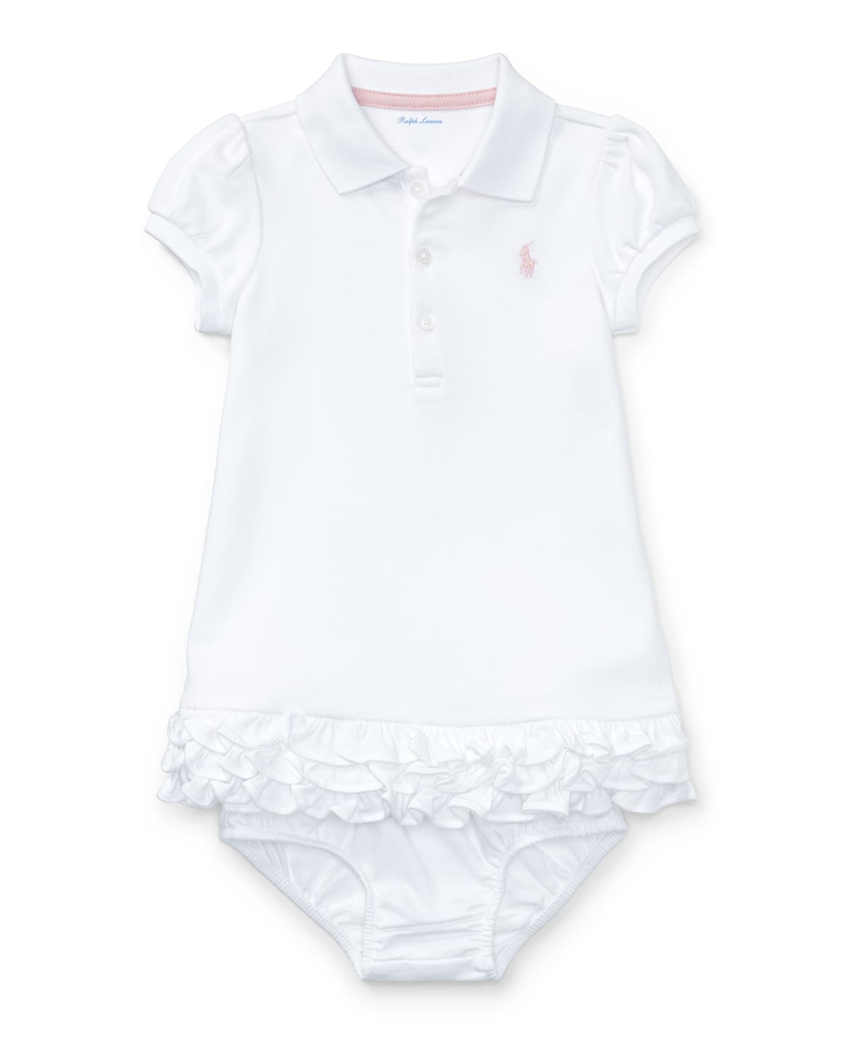 Ralph Lauren Childrenswear Logo Embroidery Ruffle Hem Polo Dress w/  Bloomers, Size 6-18 Months | Neiman Marcus