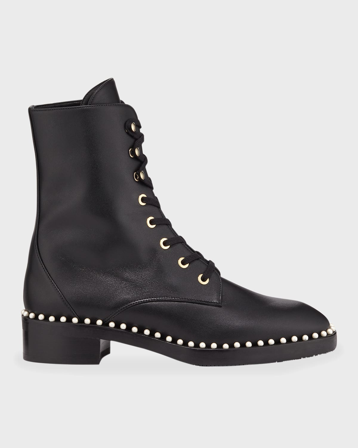 Stuart Weitzman Sondra Pearly-Studded Combat Boots