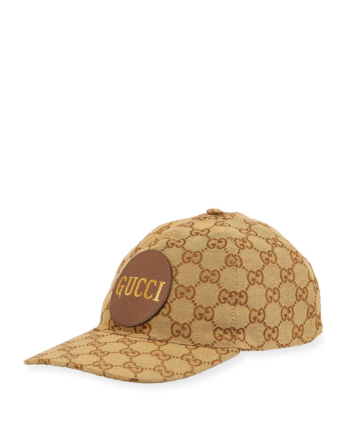 GUCCI ハット　GGマーク　M Gucci Men's GG Canvas Baseball Hat with Leather Logo Patch