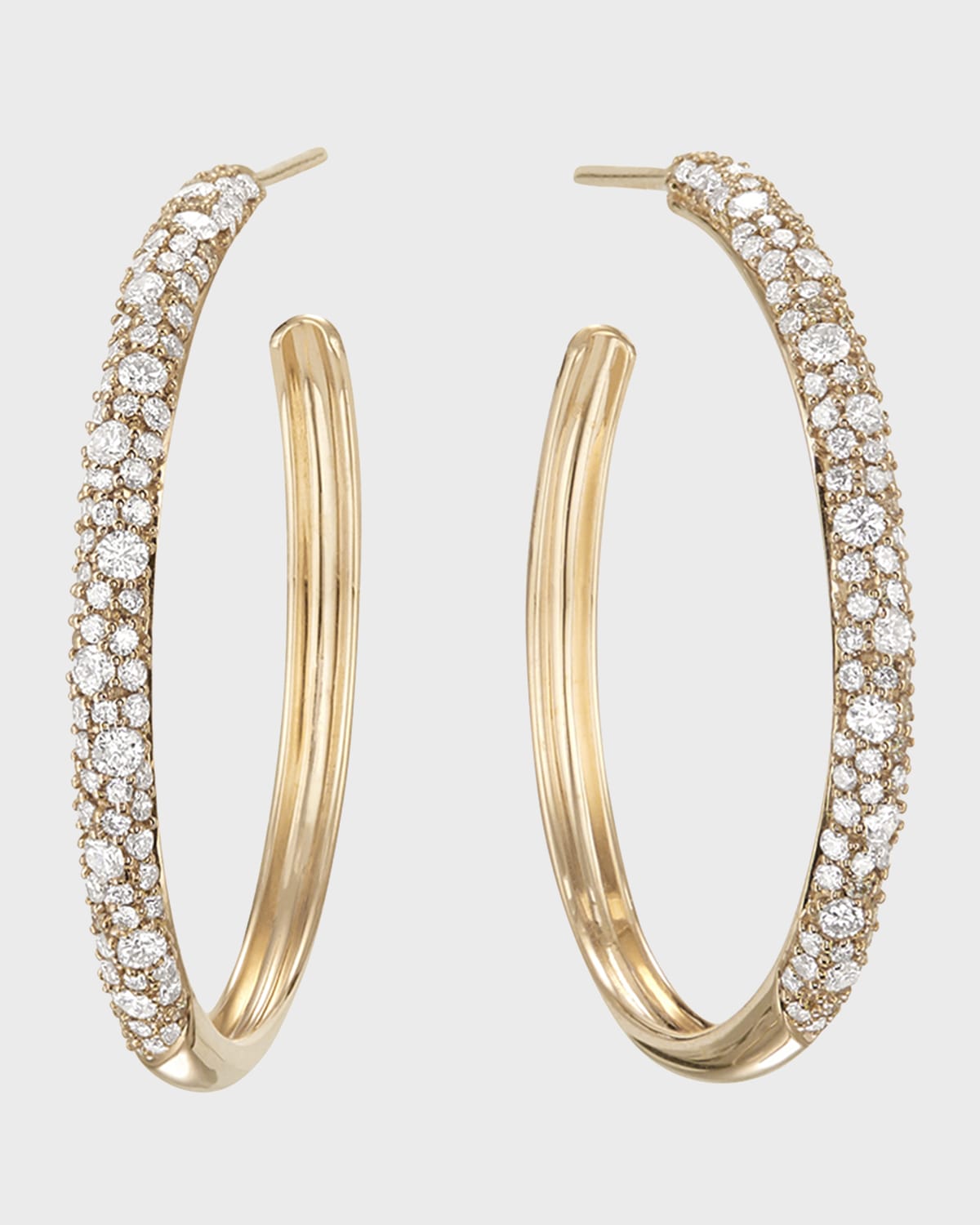 LANA 14k Rose Gold Thin Diamond Cluster Hoop Earrings, 30mm | Neiman Marcus