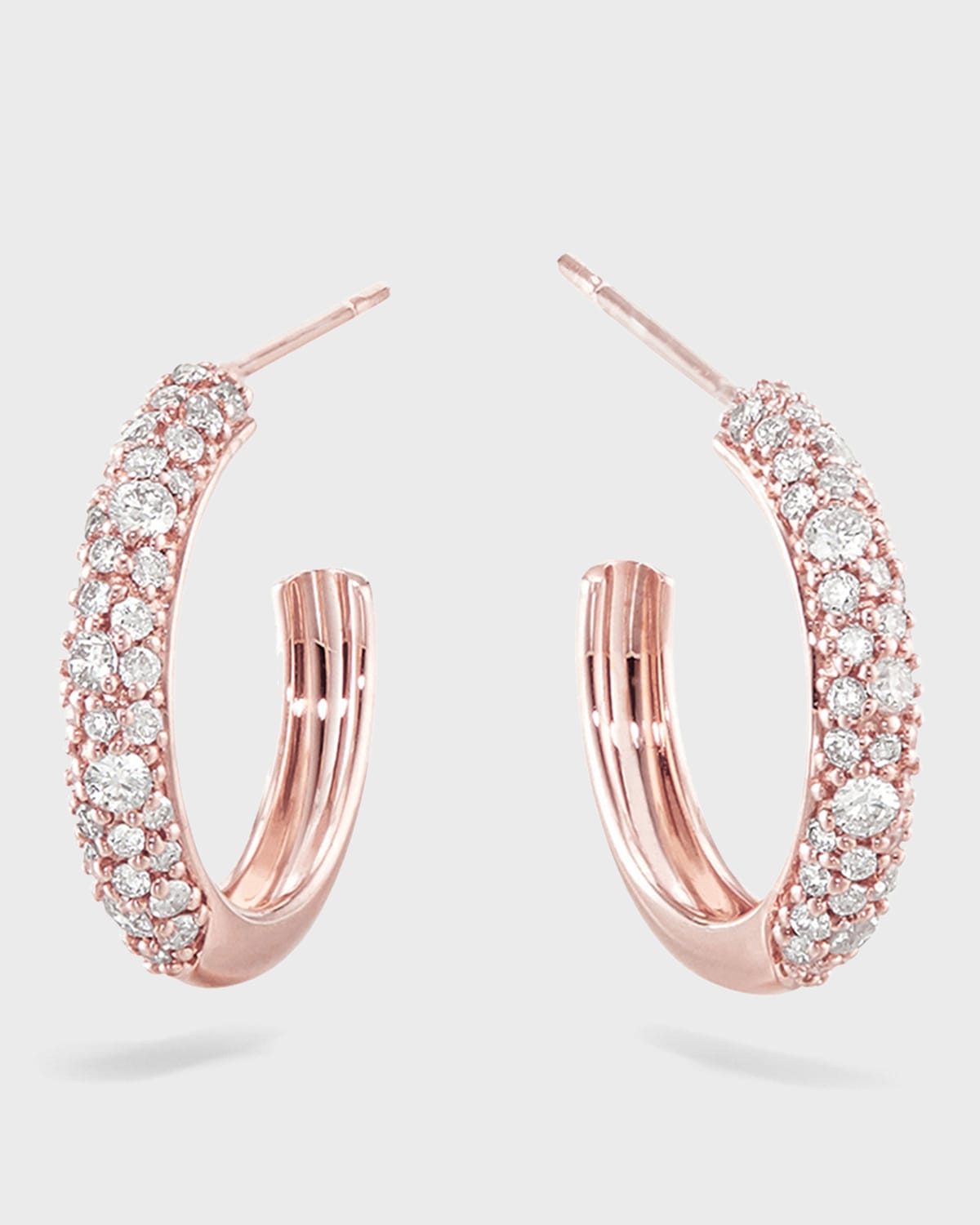LANA Triple Crossover 14k Rose Gold Diamond Hoop Earrings, 15mm