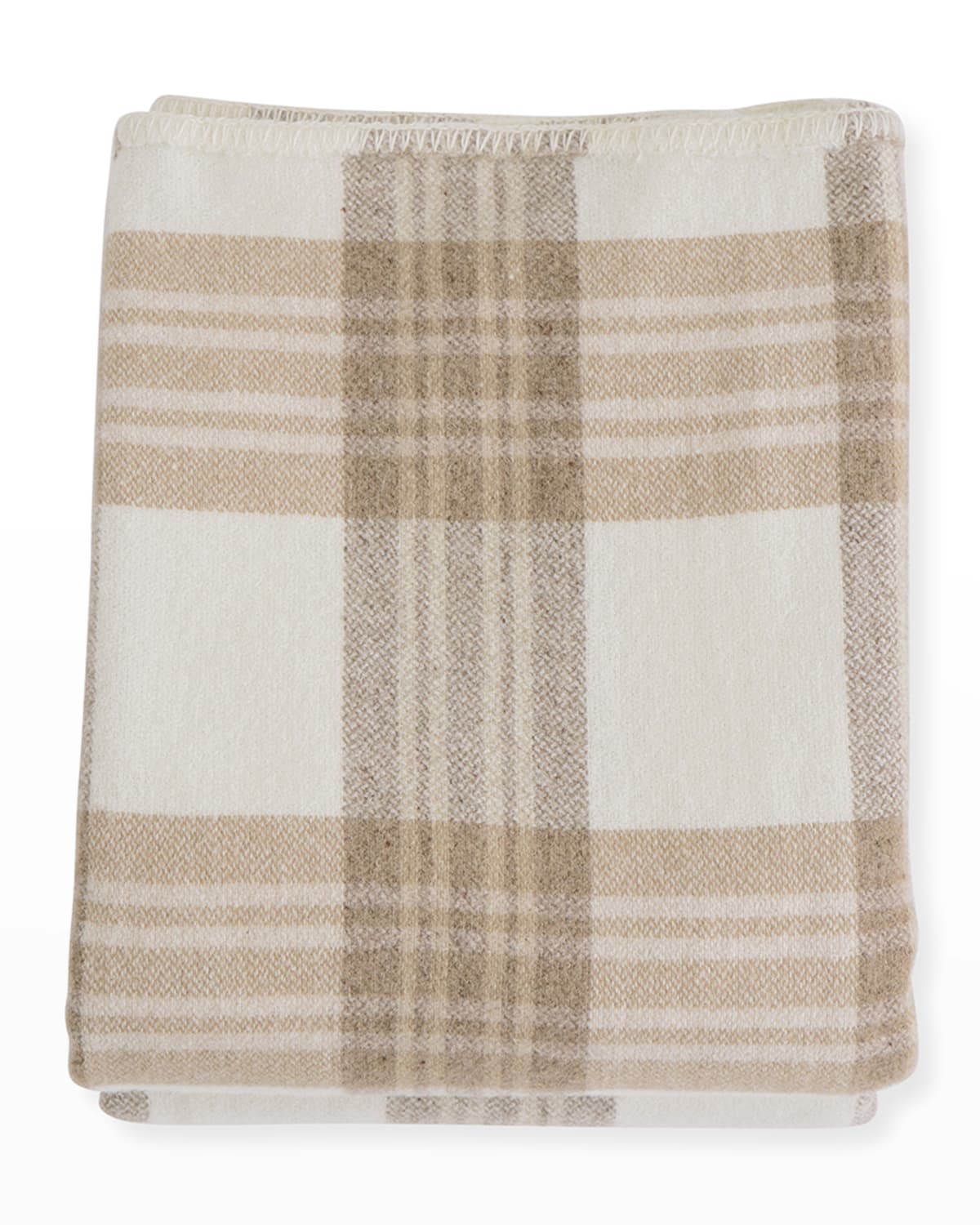 Evangeline Linens Plaid Merino Wool King Blanket, Cream/Ledge Neiman Marcus