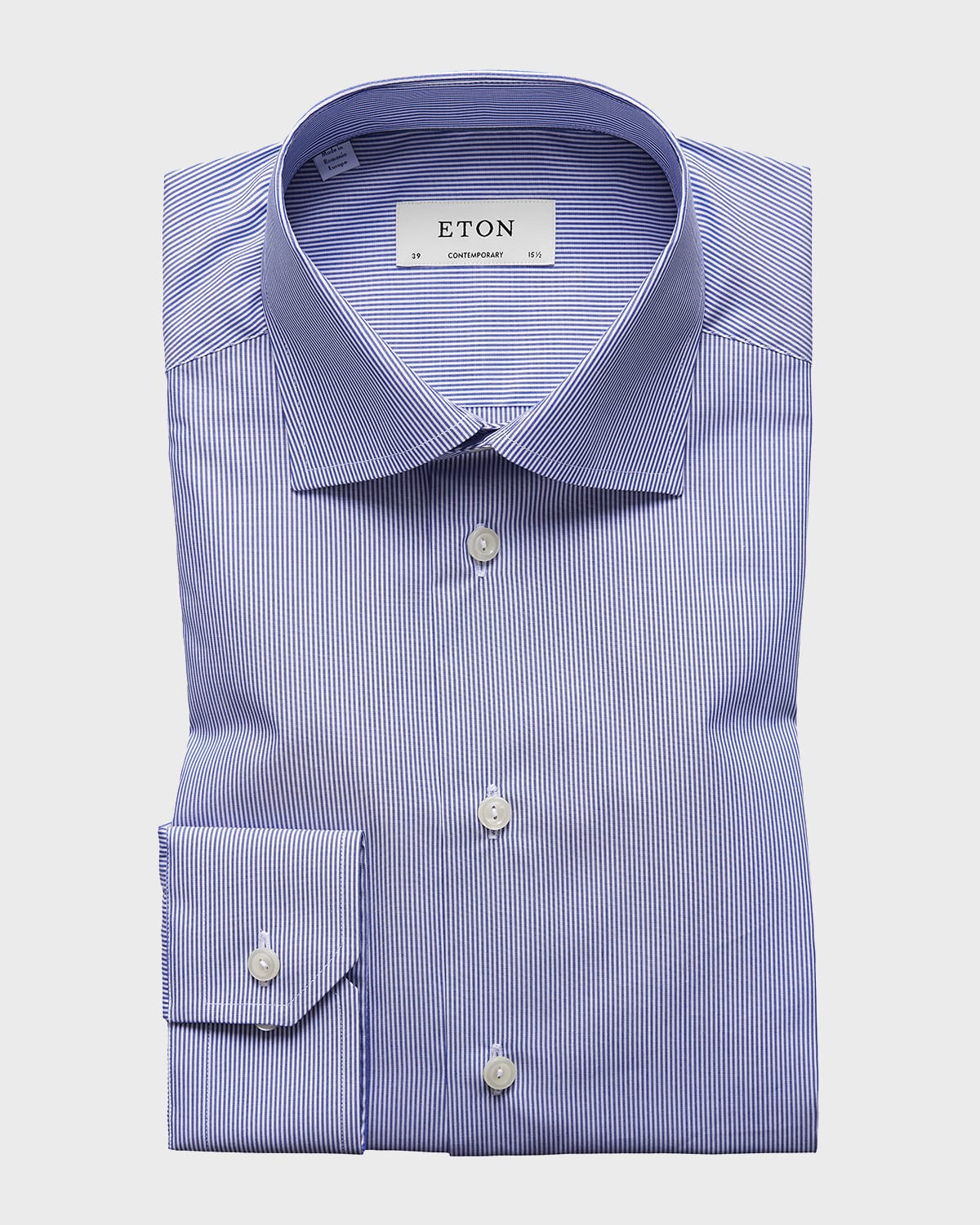 Eton Men's Contemporary Fit Stripe Dress Shirt Blue Size 17