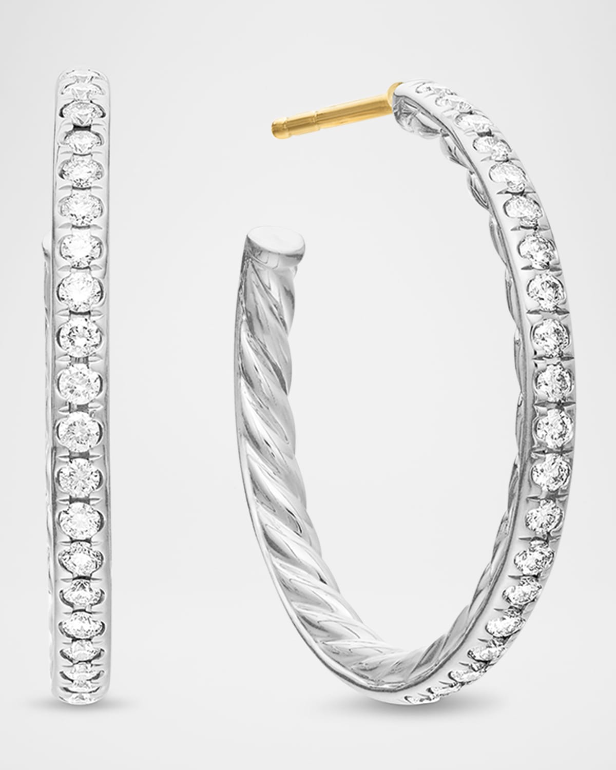 David Yurman Petite X Hoop Earrings with Diamonds and 18K Yellow Gold