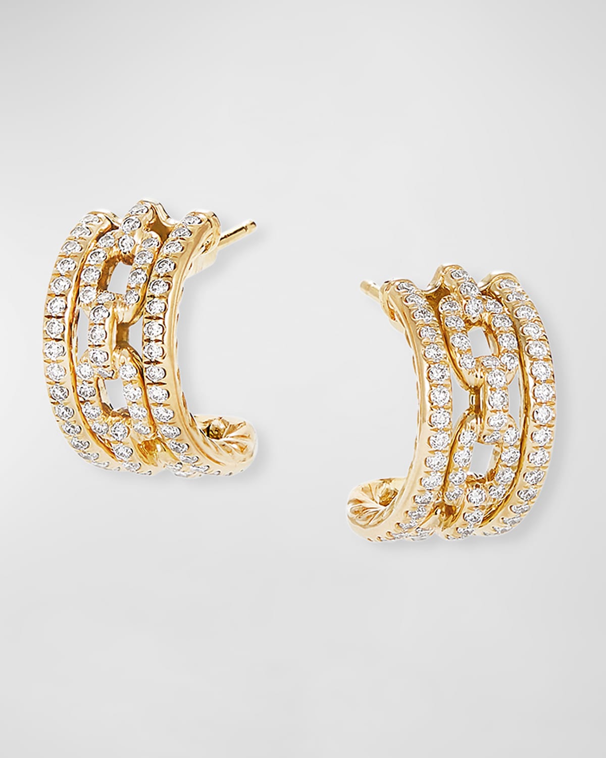 David Yurman Stax Medium ChainLink Hoop Earrings with Diamonds in 18K Yellow Gold Neiman Marcus