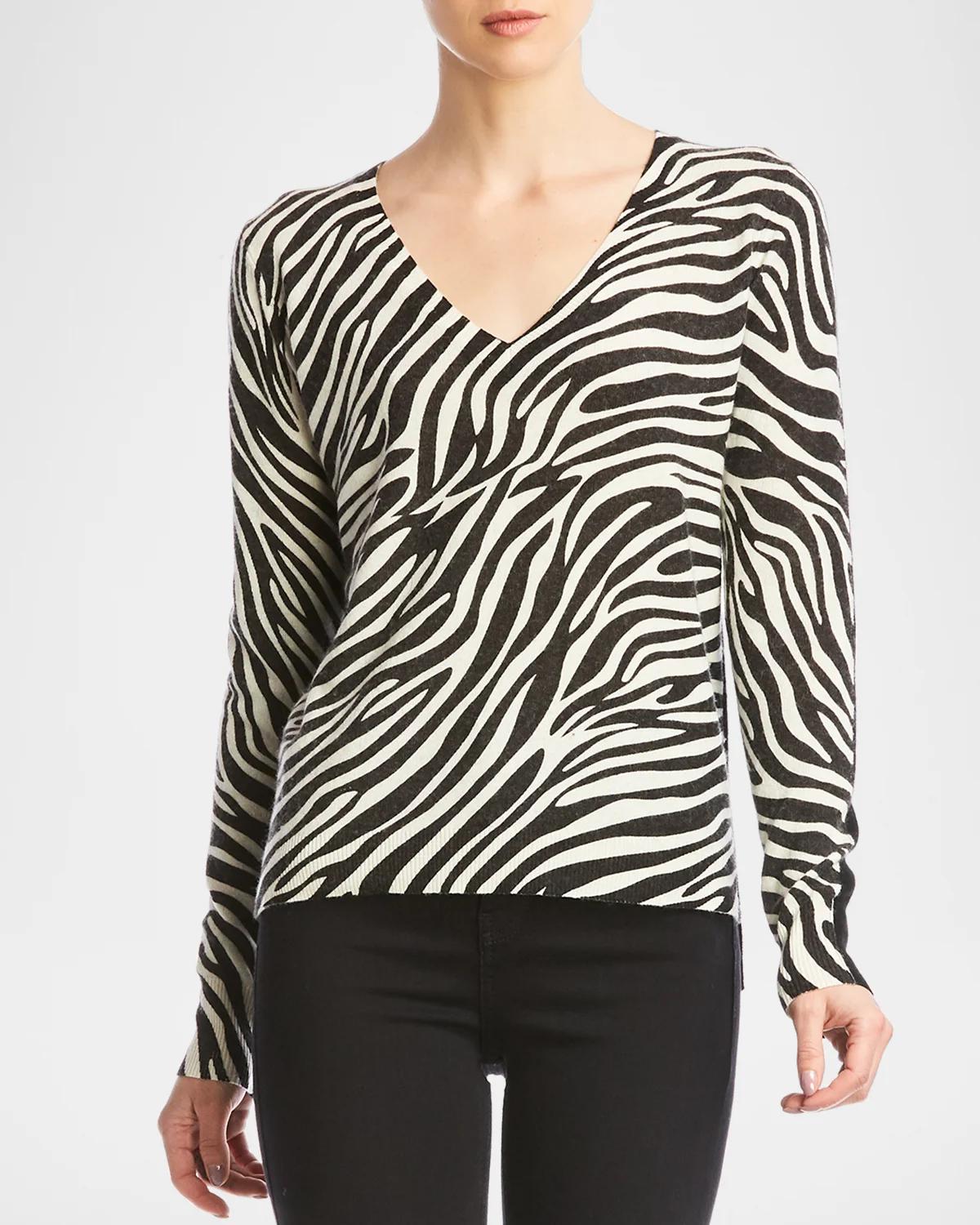 Heidi V-Neck Sweater with Zebra Print Front