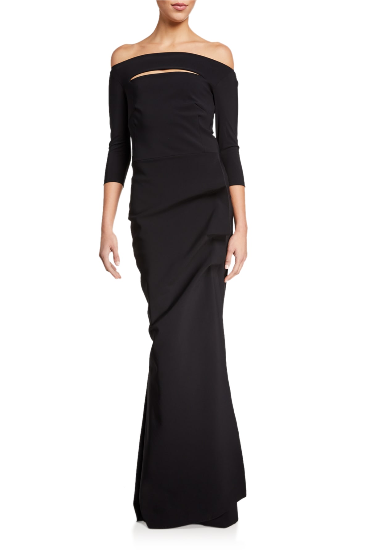 Chiara Boni La Petite Robe Kate Long-Sleeve Gathered Trumpet Evening Gown