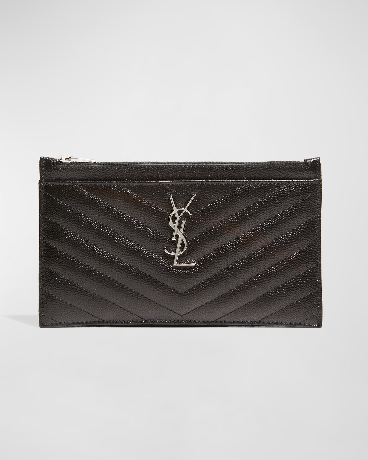Saint Laurent Monogram YSL Large Chevron Quilted Flat Wristlet Pouch