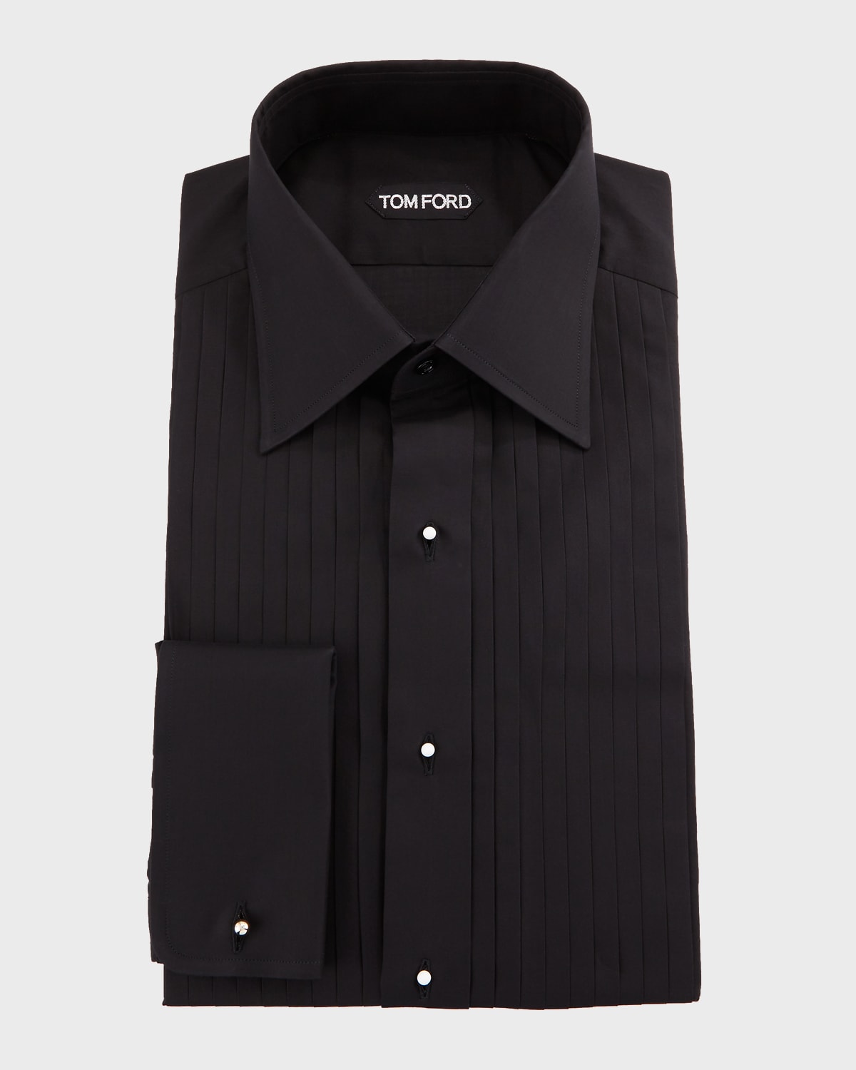 TOM FORD Men's Pleated Bib Solid Evening Shirt Neiman Marcus