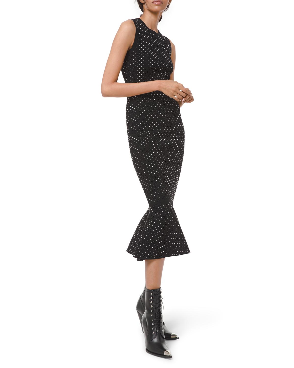 michael kors studded stretch knit dress Collection Double-Knit Mermaid Midi 3/4 Sleeves