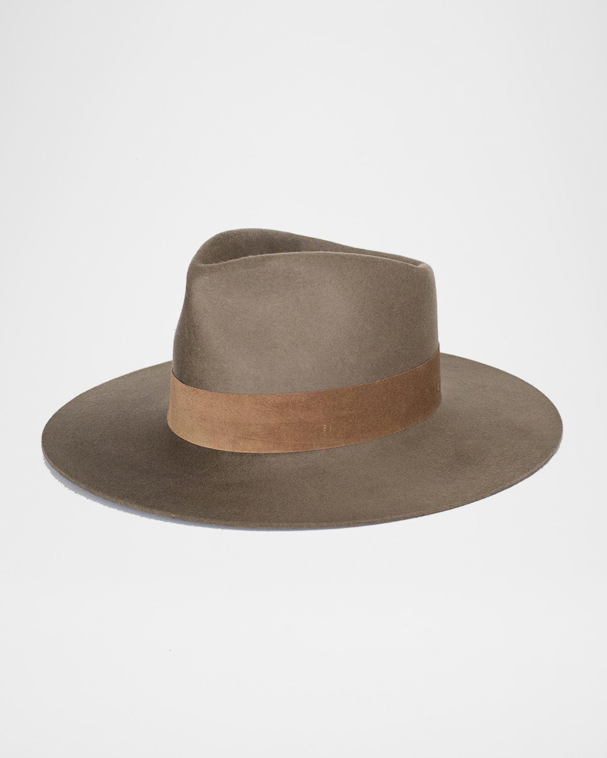 Janessa Leone Alara Wool Fedora Hat w/ Pig Suede Band | Neiman Marcus