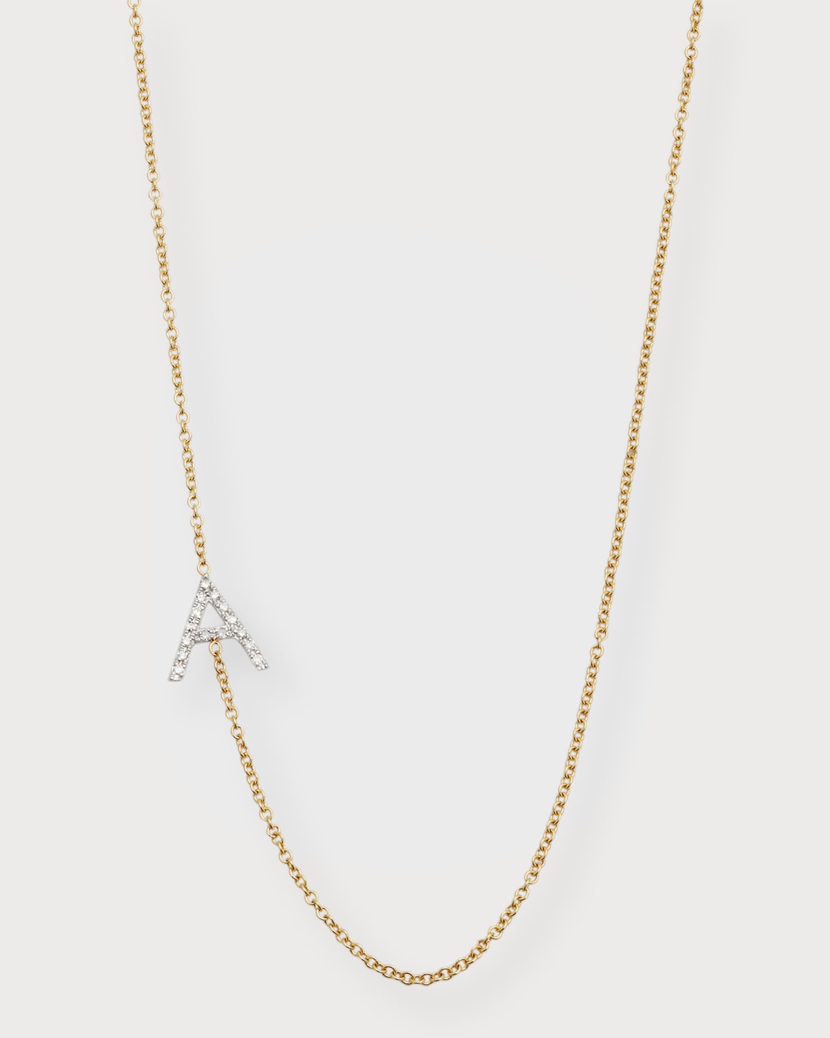 14K Gold Asymmetrical Initial and Bezel Diamond Necklace 14''-16'' Adjustable (Choker Length) + / 2 [+$80]