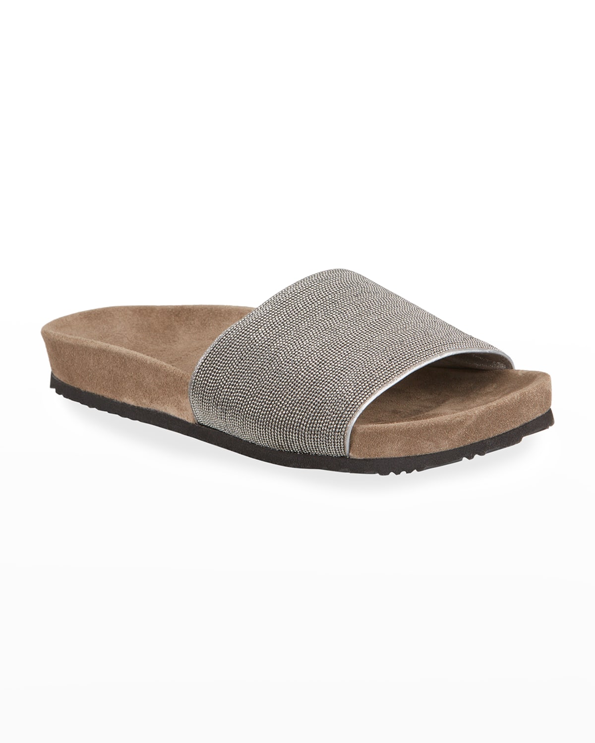 Brunello Cucinelli Suede Monili Platform Slide Sandals Neiman Marcus