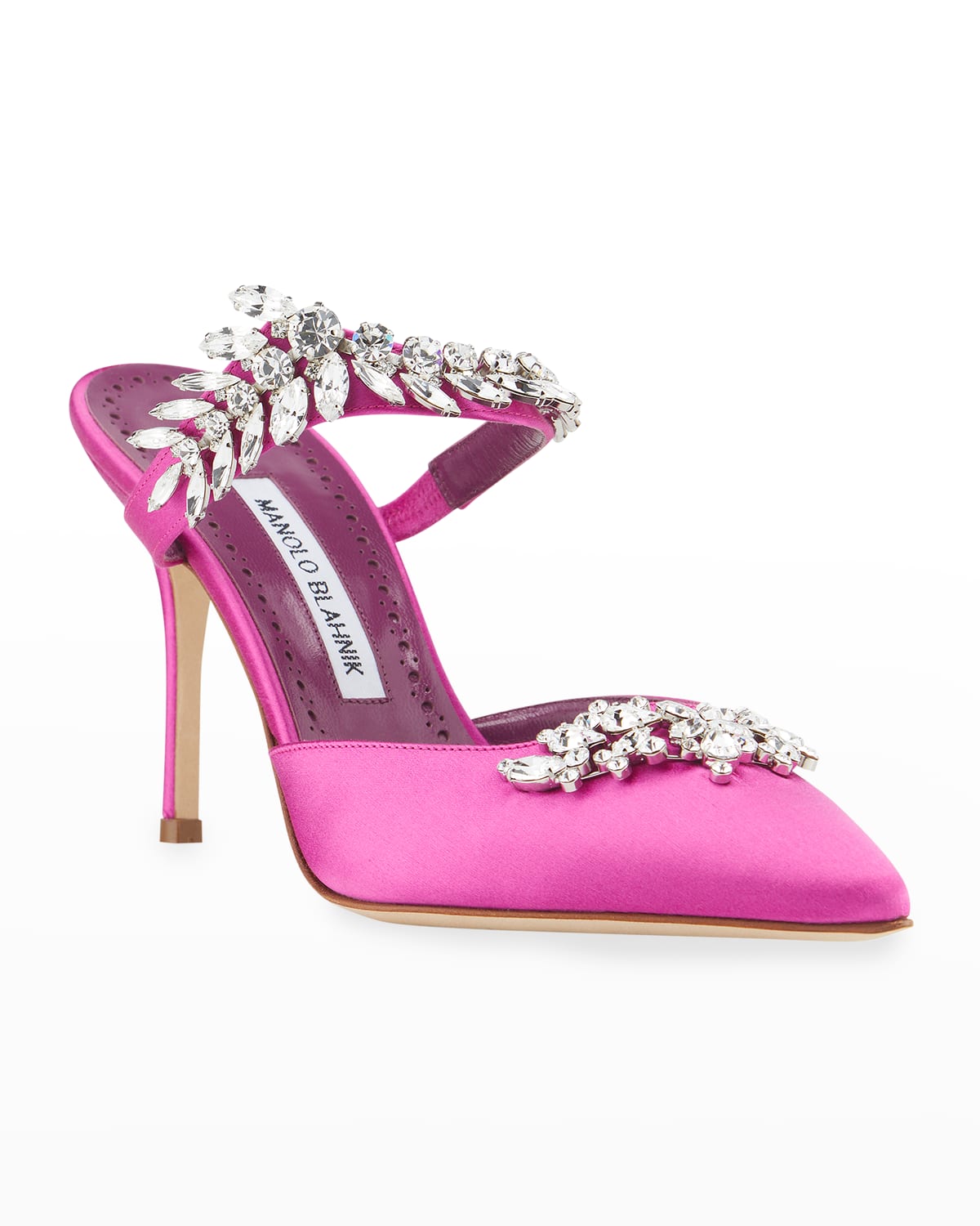 Manolo Blahnik Lurum Crystal Silk Mule Pumps | Neiman Marcus