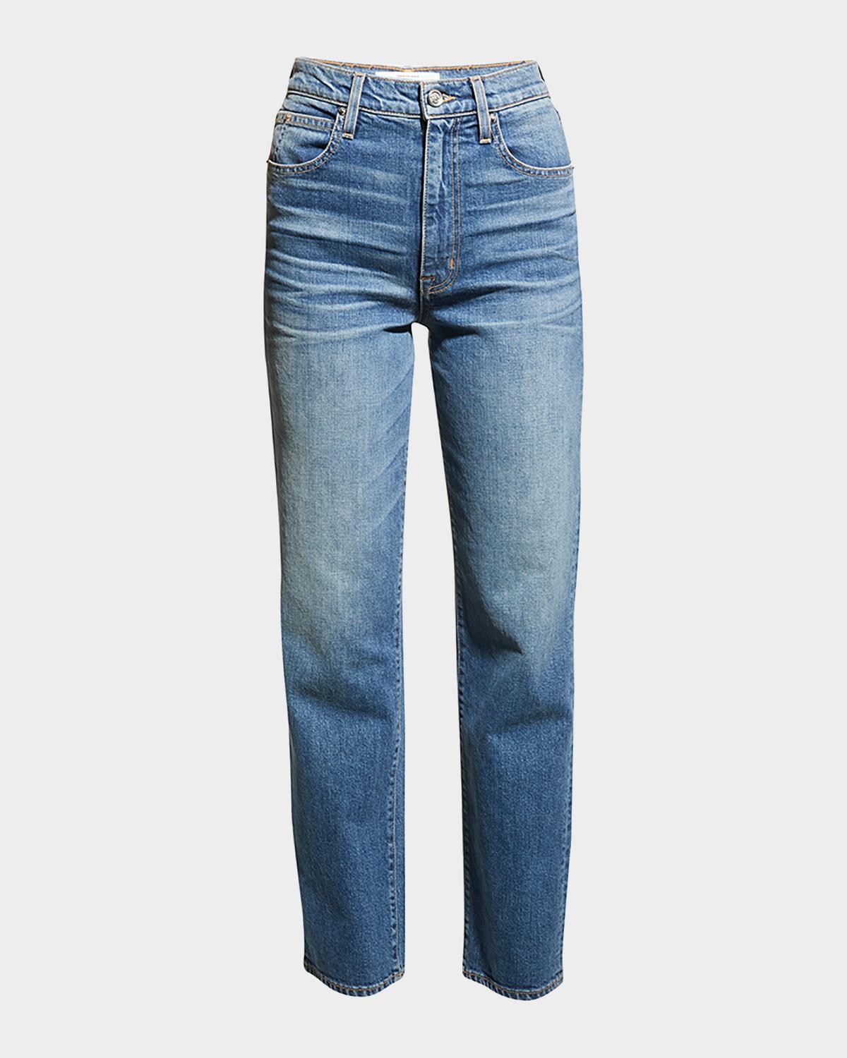 PAIGE Women's Flora Straight Leg Jeans - Distressed Hem, Super Soft Stretch Denim