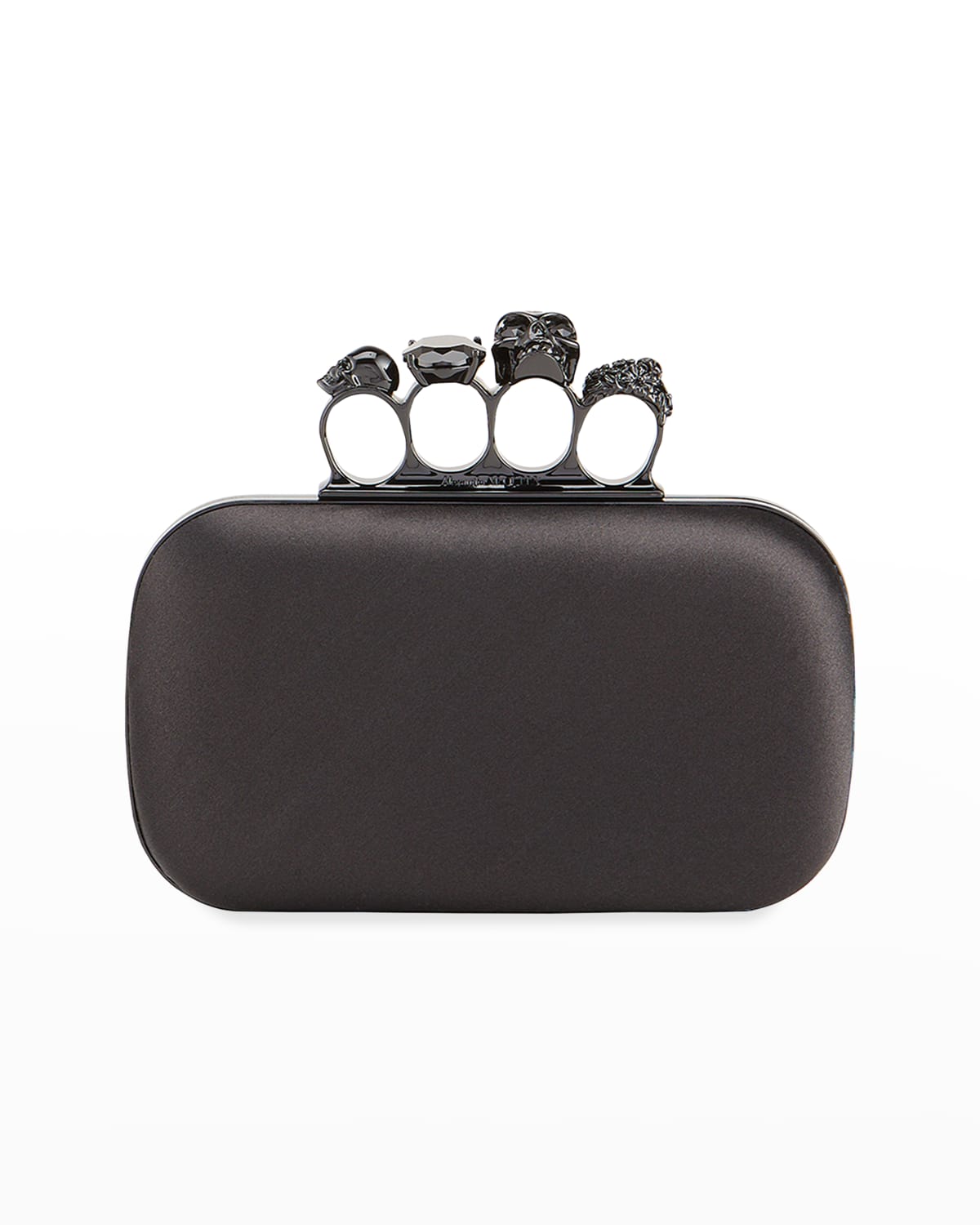 Alexander McQueen Skull Four-Ring Satin Clutch Bag | Neiman Marcus