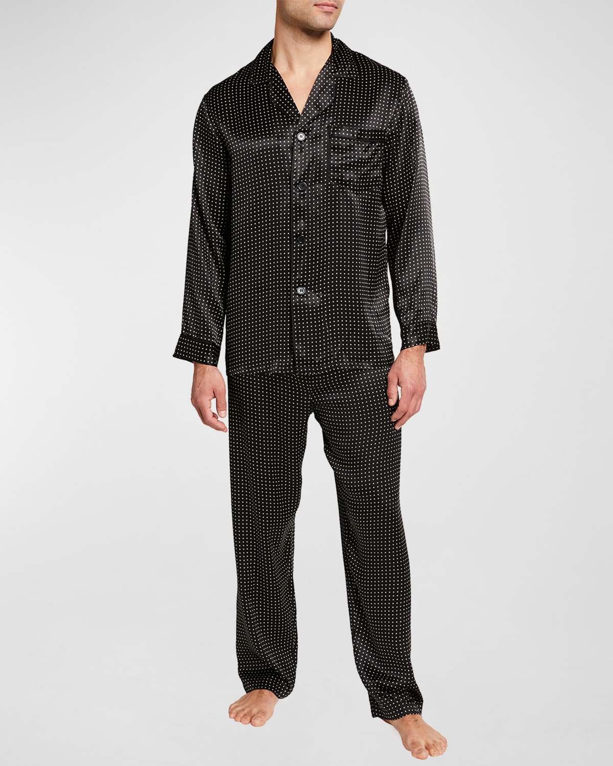 Majestic International Men's Herringbone Striped Silk Pajama Set ...