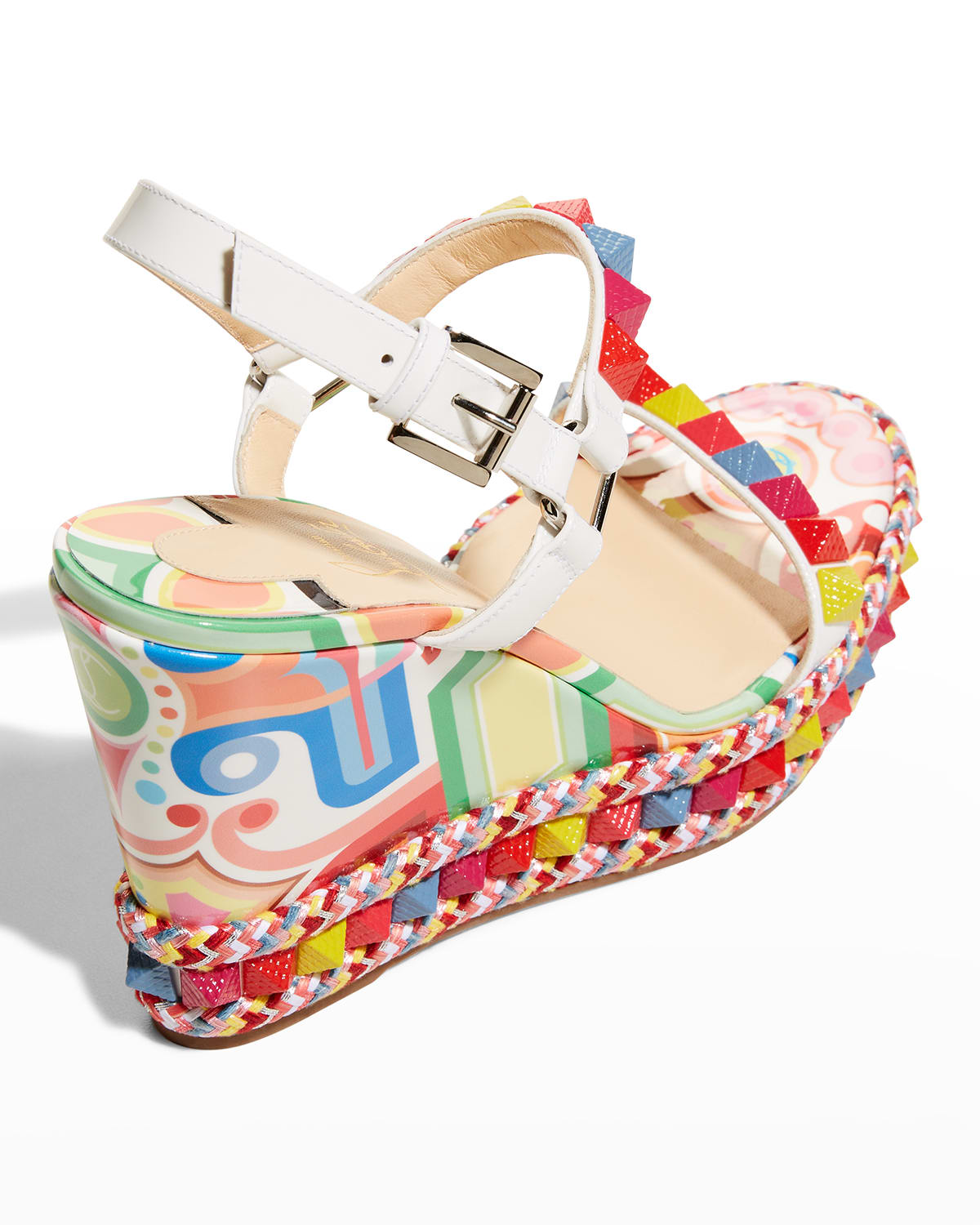 christian louboutin pyraclou iridescent spike wedge espadrille sandals