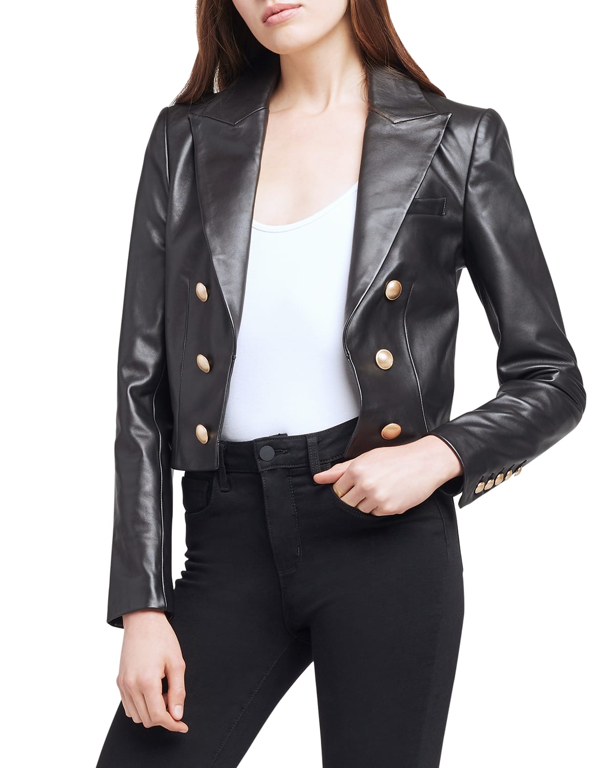 black cropped leather blazer