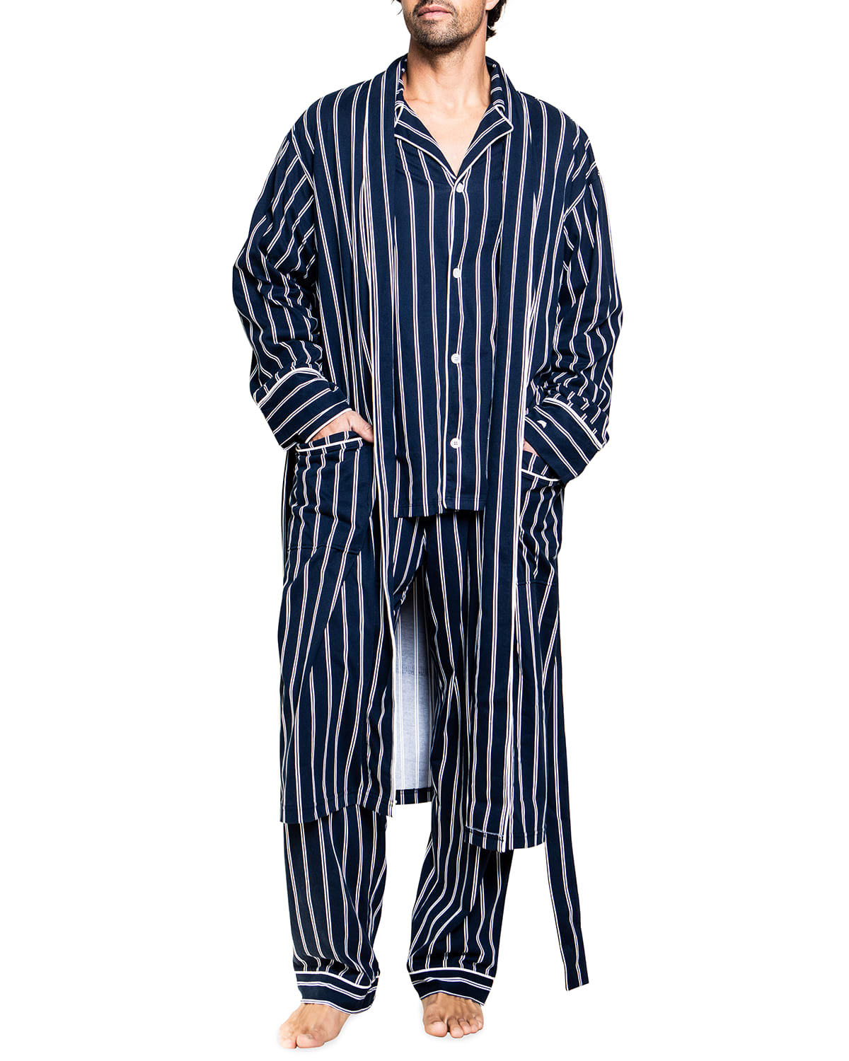 Petite Plume Men's Piped Flannel Robe Neiman Marcus