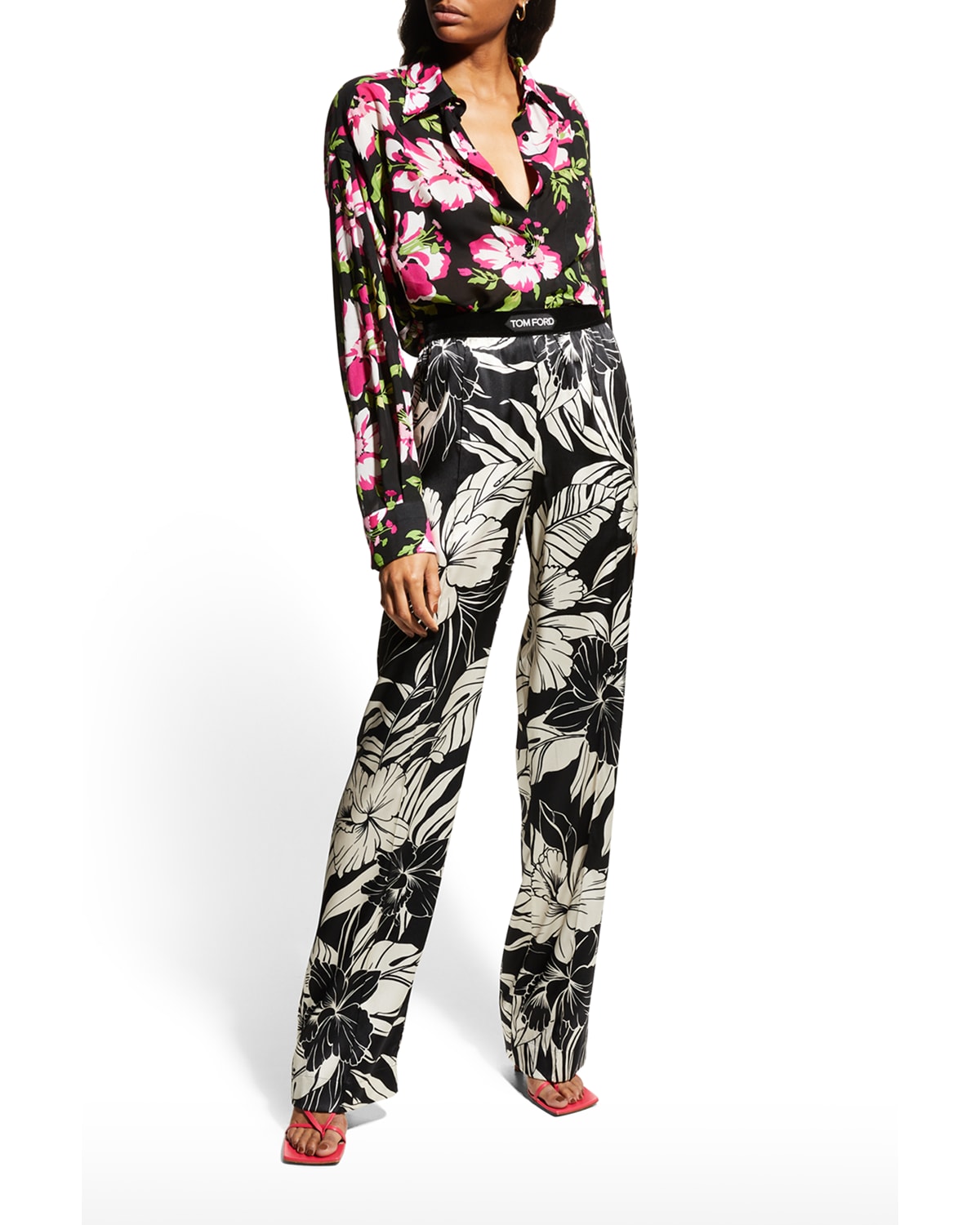 TOM FORD Logo-Banded Silk PJ Pants | Neiman Marcus